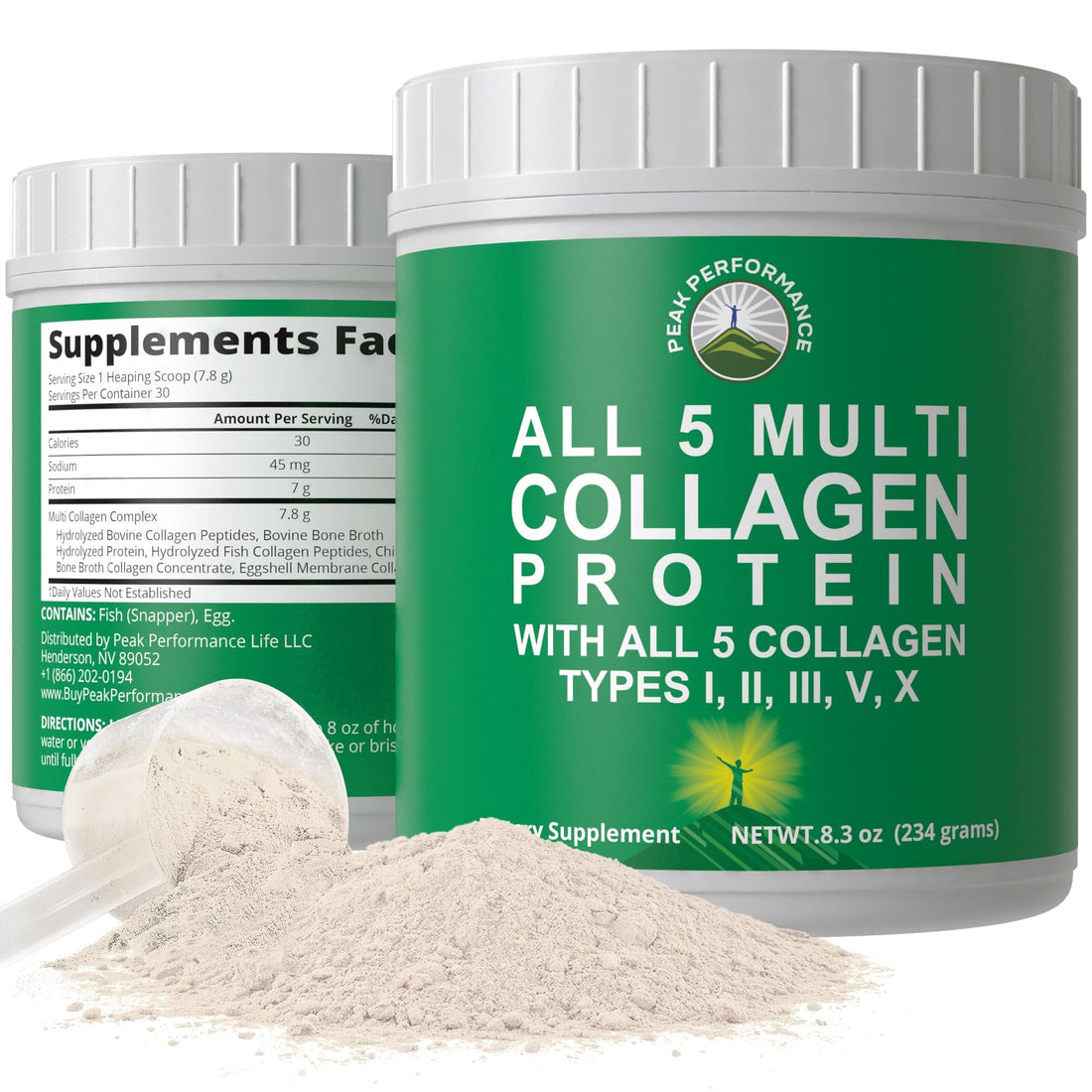 Peak Performance All 5 Multi-Collagen Protein Powder Peptides Multi-Collagen Contains All Types I, II, III,V, X. Keto, Paleo Friendly with Hydrolyzed Bovine, Marine, Chicken, Bone Broth Collagens