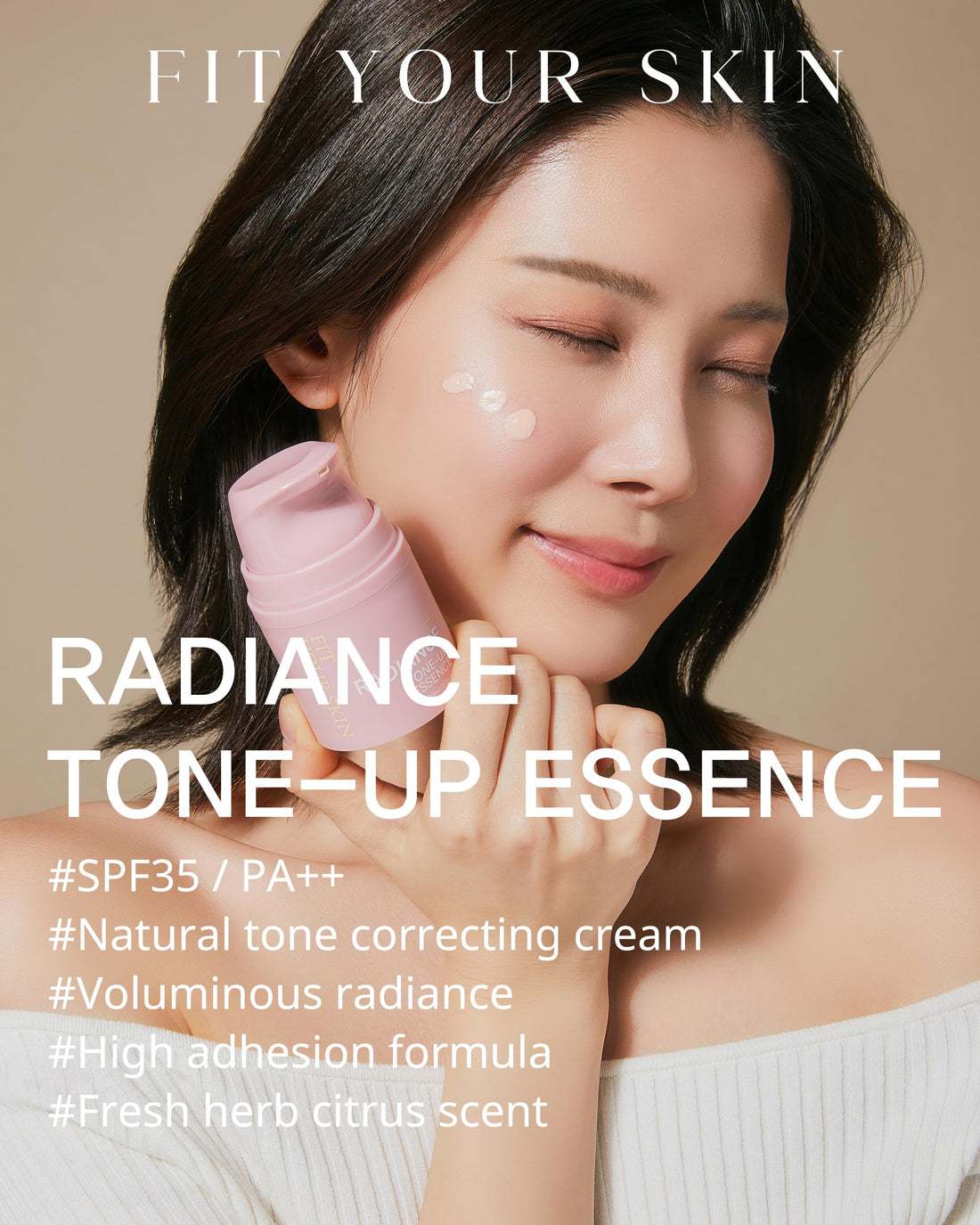 FIT YOUR SKIN Radiance Tone-Up Essence - Korean Tinted Moisturizer - Even Skin Tone, Natural Coverage, Lightweight - Pink Beige Makeup Base - Healthy Glow Skin, 1.01 fl.oz.