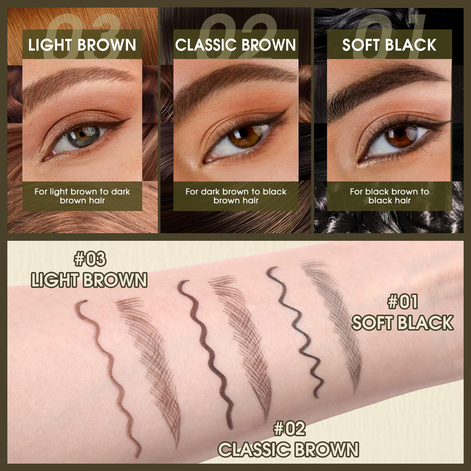 UCANBE Eyebrow Pen, Dual-Ended Eyebrow Pencil with 4-Fork-Tip & Gel Eyeliner for Women, Eye Brow Pen with Gel Eyeliner Pencil, Microblading Eyebrow Pencils with Hair Like Strokes, Light Brown