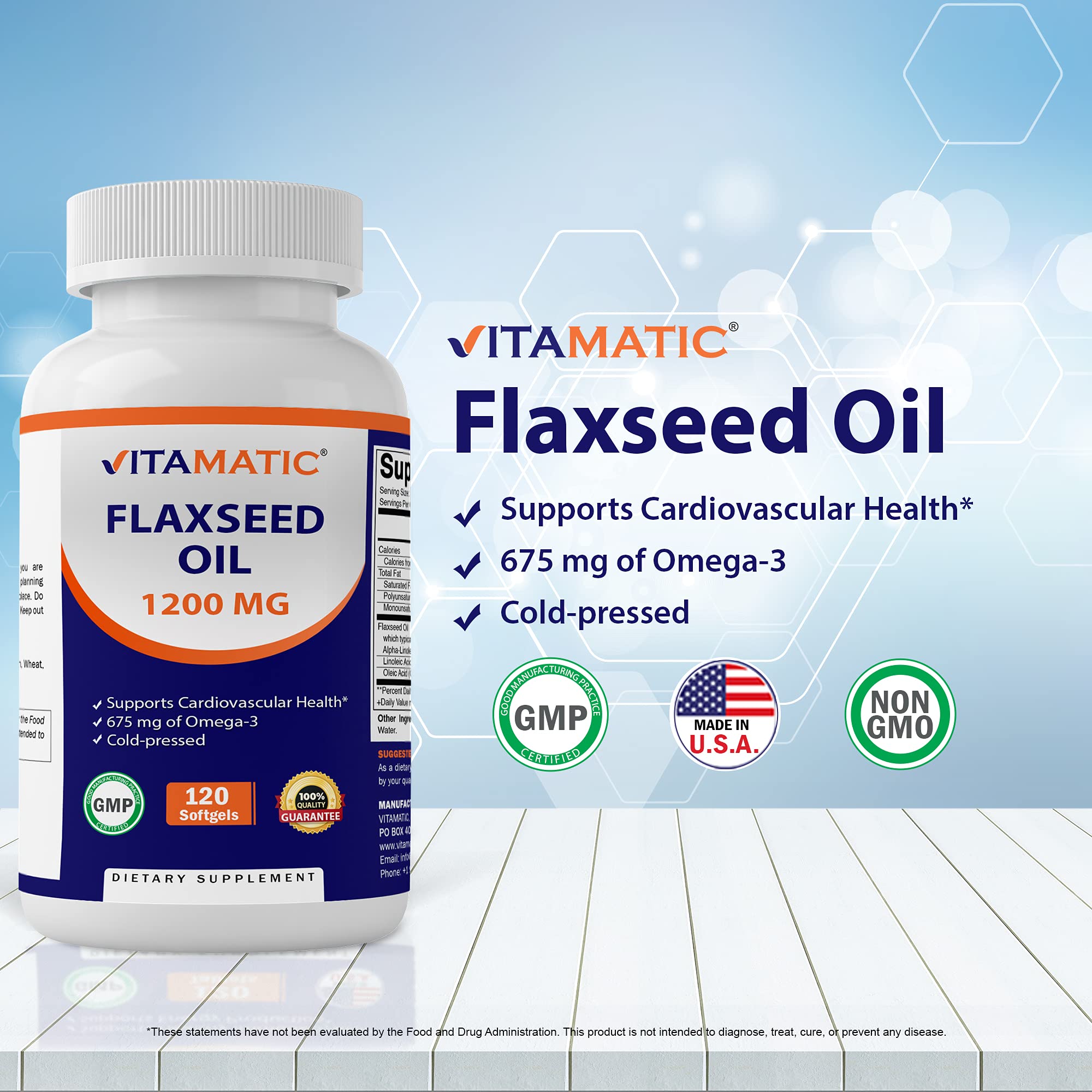 Vitamatic 2 Pack Flaxseed Oil 1200mg 120 from Cold Pressed Flax Seed - 675 mg of ALA Omega 3 Fatty Acids for Improving Heart Health