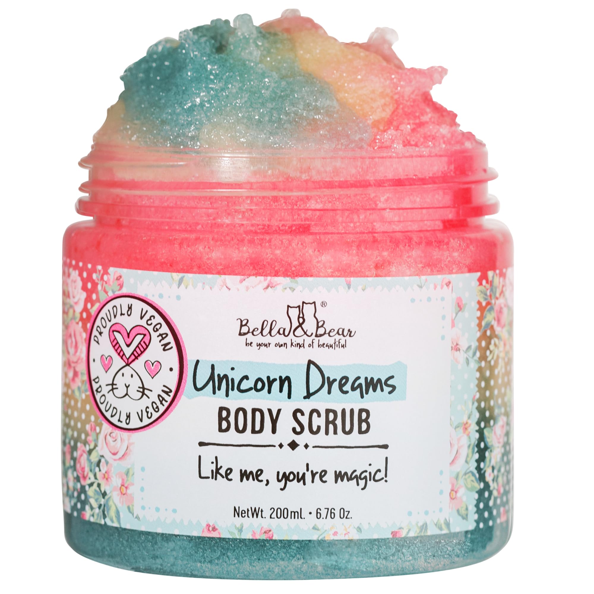 Bella and Bear Unicorn Dream Body Scrub Skin Care Exfoliating Body Wash - Cruelty-Free, Paraben Free, Vegan-Friendly Sugar Scrub with mango & pineapple with a hint of vanilla