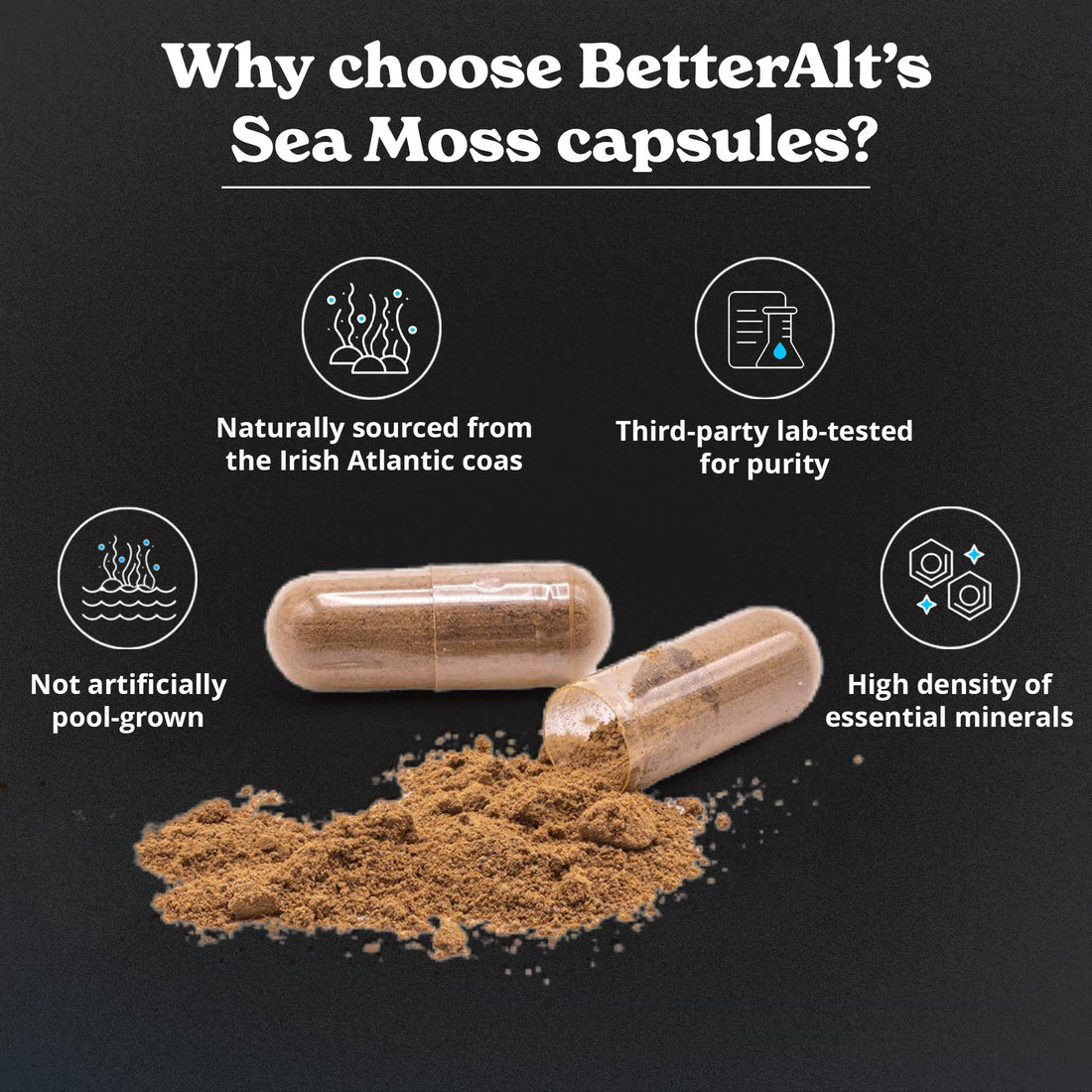 Better Alt Sea Moss Capsules- Irish Sea Moss with Black Seed Oil, Ashwagandha & Black Pepper for Stamina, Strength & Endurance- High Potency Sea Moss Supplement - 60 Servings, 120 Capsule