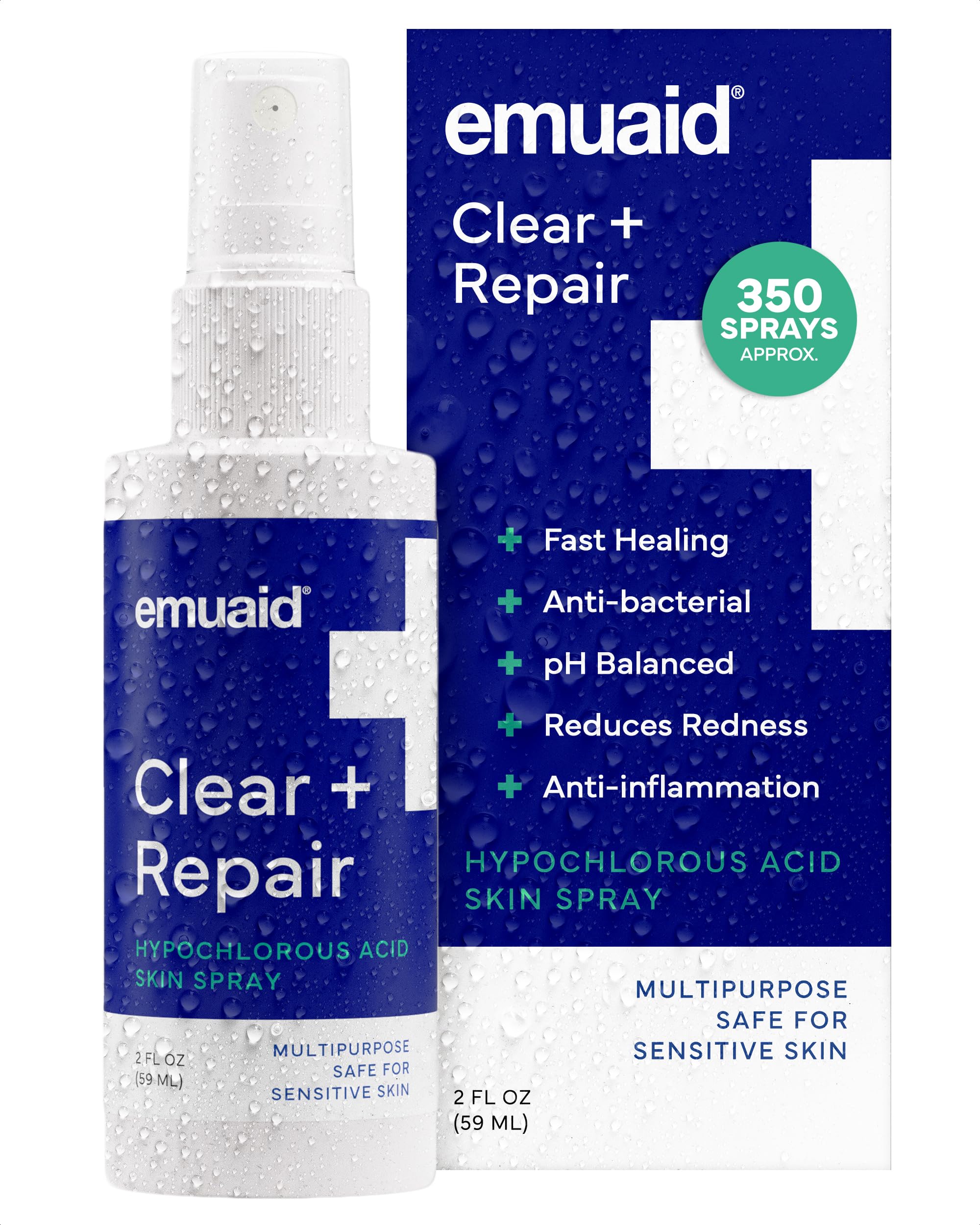 emuaid Clear + Repair Hypochlorous Acid Skin Spray, Hydrating Face and Mist Protection, Multi-Use Care for Sensitive Skin, Travel Size, 1 Pack