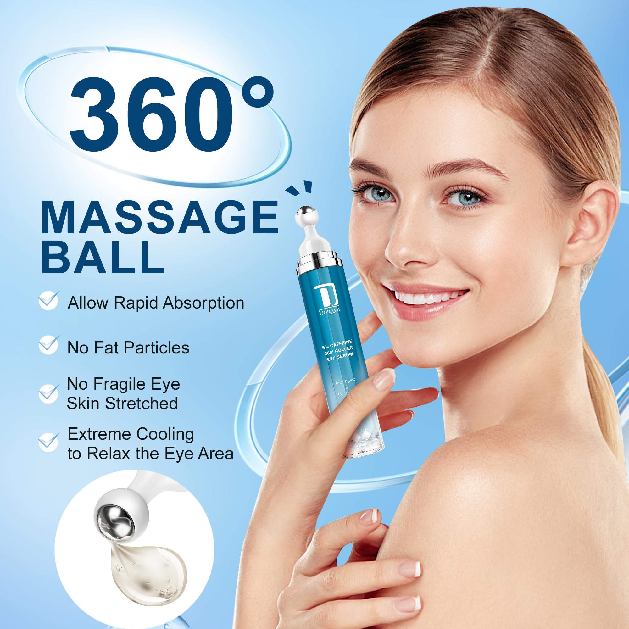 Dongyu Caffeine Eye Cream for Dark Circles: Under Eye Serum for Puffiness Bags Daily Care before Dates Parties Women Men