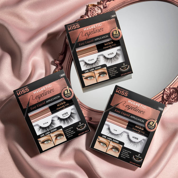 KISS Magnetic False Eyelashes, 'Lure', 12 mm, Includes 1 Pair Of Magnetic Lashes, Magnetic Lash Eyeliner, Contact Lens Friendly, Easy to Apply, Reusable Strip Lashes
