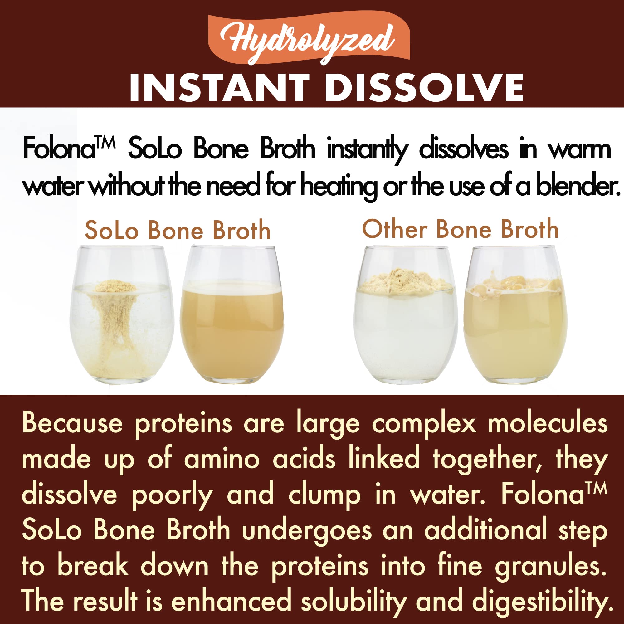 Solo Bone Broth Protein Collagen Powder Low Sodium, 16g Hydrolyzed Collagen Type I & III, for Healthy Skin, Nails, Hair, Joints & Digestion, Grass Fed, 1 lb (Bag - Net Wt. 1 lb. Powder)