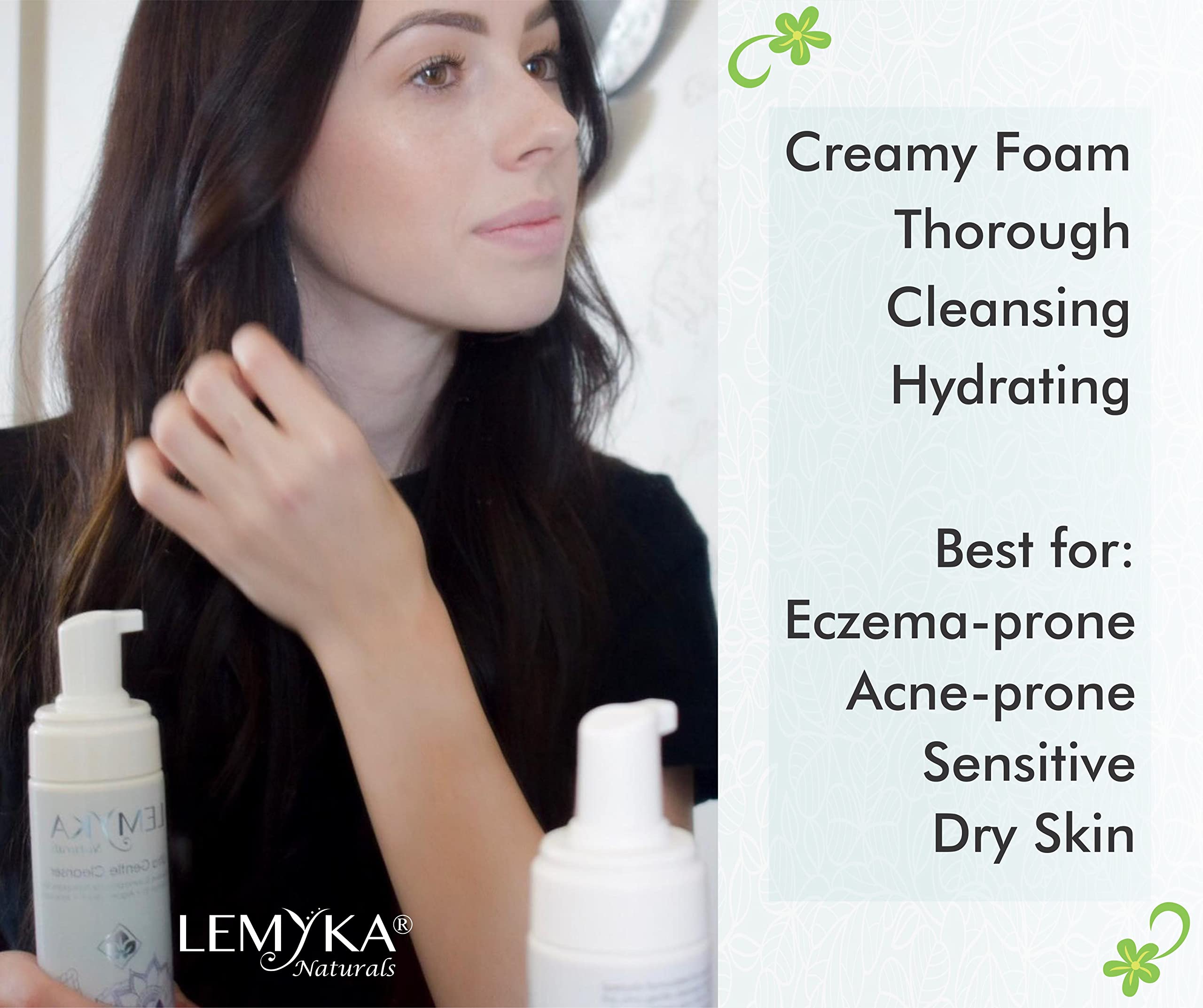 Hydrating Daily Face Wash for Eczema, Rosacea, Dry, Sensitive Skin, Natural Facial Cleanser Gentle, Foamy & Clarifying, Blemish & Redness Control, Fragrance, Sulfate, Paraben Free, LEMYKA