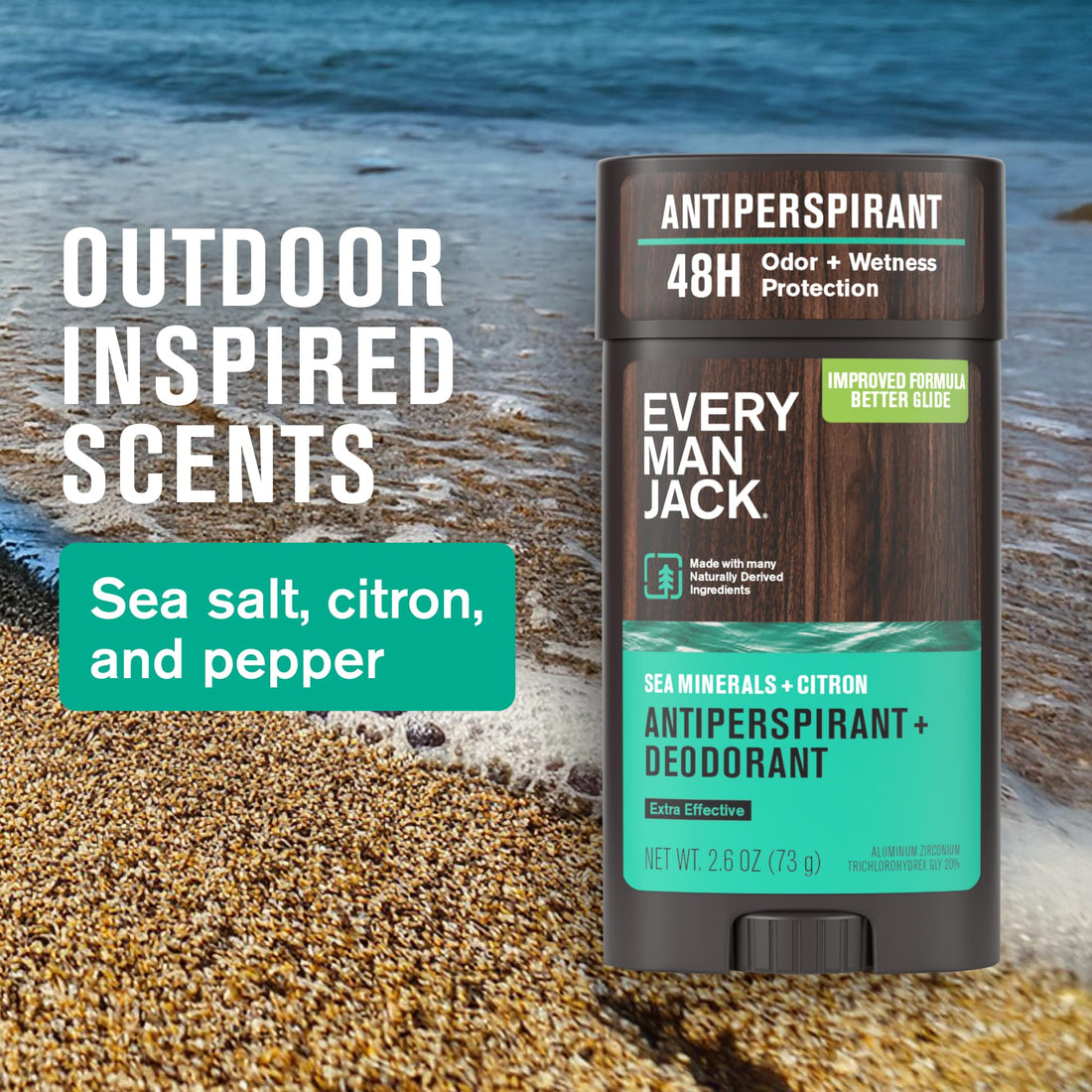 Every Man Jack Men’s Sea Minerals + Citron Antiperspirant Deodorant – New & Improved Formula – Smooth Glide, 48-Hour Odor & Sweat Defense– 2.6 oz (2 Pack)