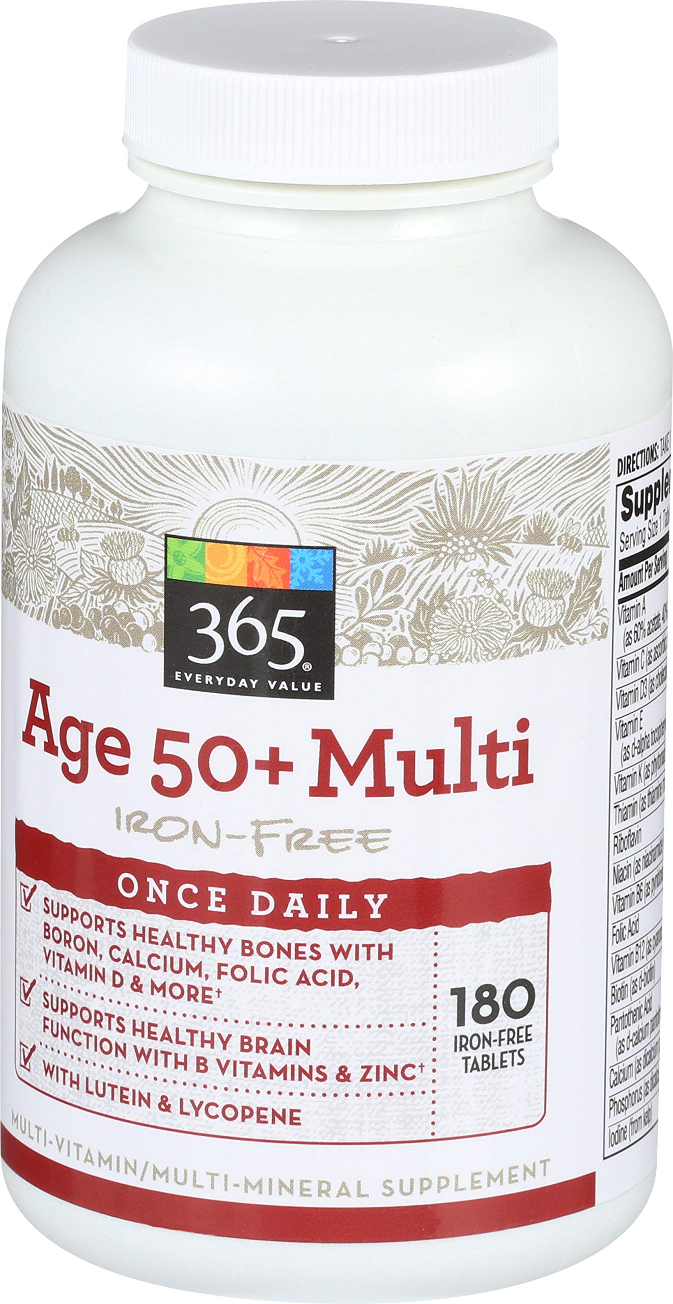 365 Everyday Value, Age 50+ Multi Iron-Free, 180 ct