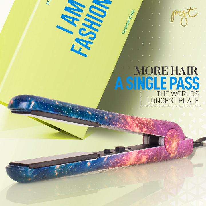 Pyt Ceramic Hair Straightener Floating 1.25 Plates Adjustable Temp To 450 Degrees Dual Voltage Galaxy Design