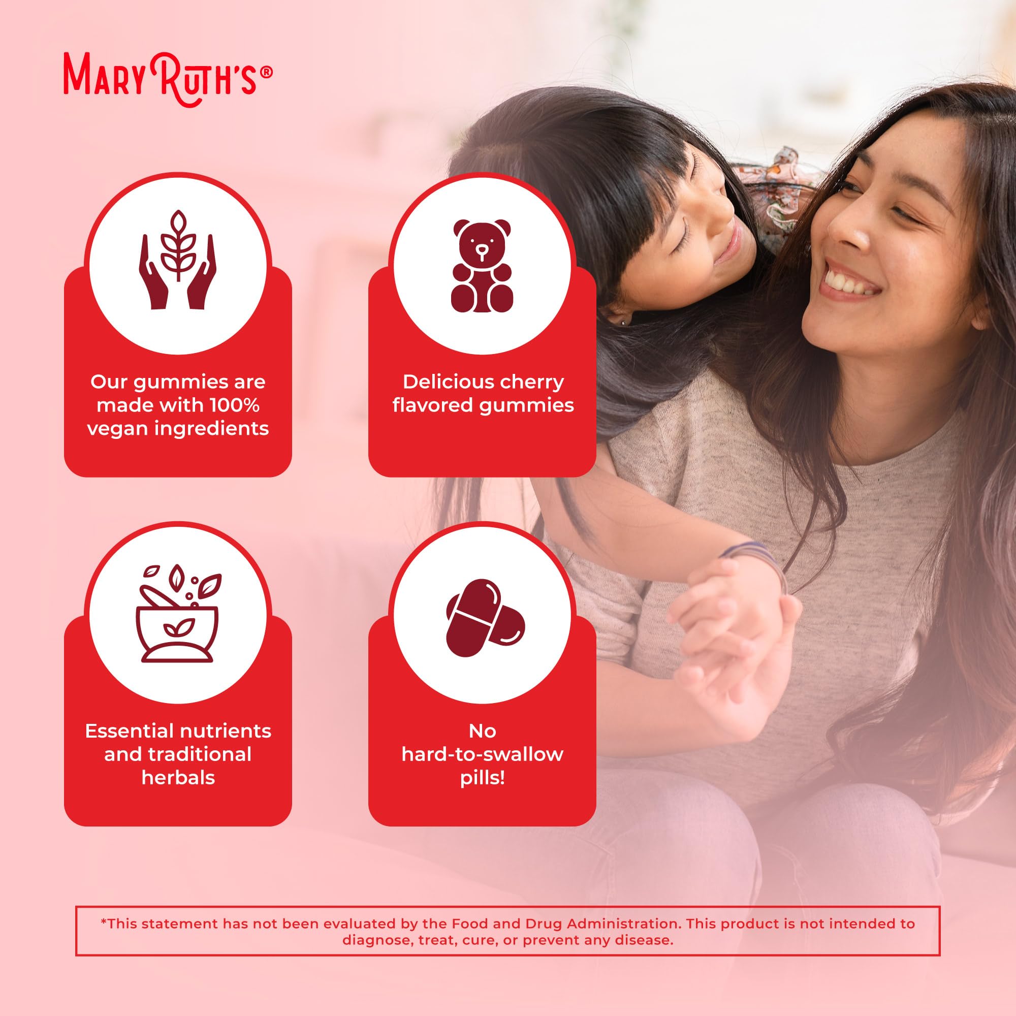 Mary Ruth's 5-1 Immunity Gummies with Elderberry for Kids & Adults | Cherry | Pectin Based | Vegan | 90 Count