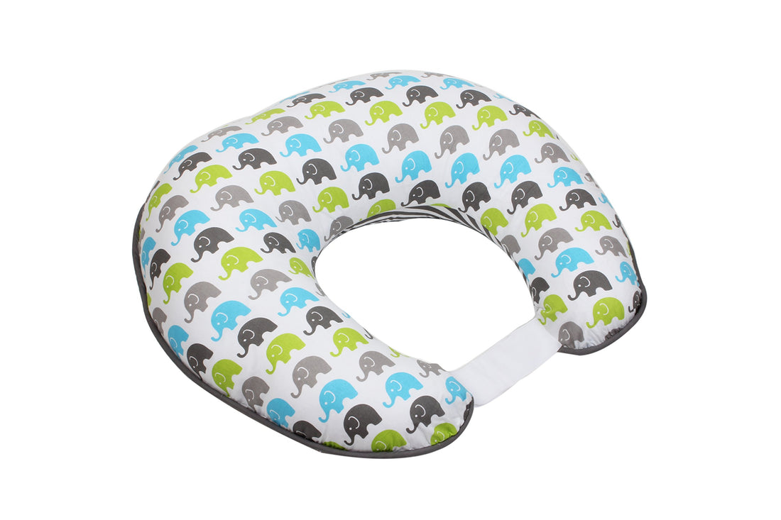 Bacati - Elephants Aqua/Lime/Grey Nursing Pillow Cover Ultra-Soft 100% Cotton Fabric in a Fashionable Two-Sided Design, Fits All Hugster Nursing Pillows and Positioners