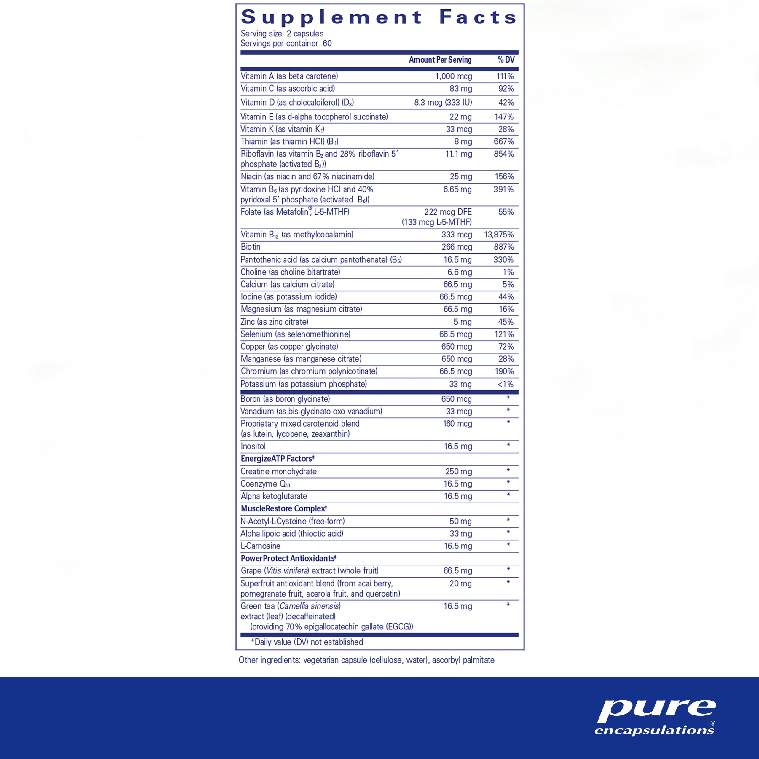 Pure Encapsulations Athletic Nutrients | Multivitamin/Mineral Complex for Exercise Performance and Training* | 120 Capsules