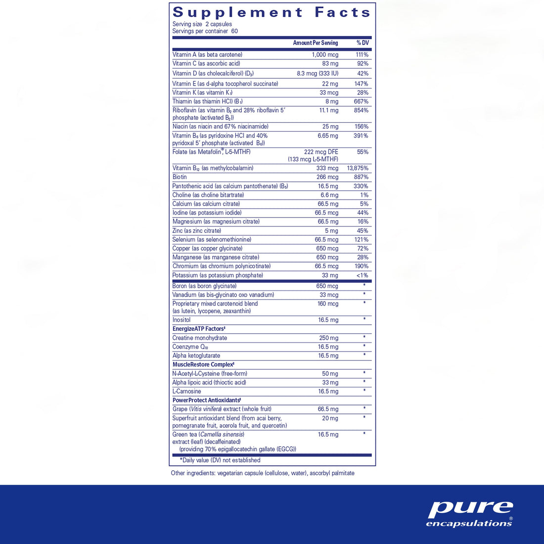 Pure Encapsulations Athletic Nutrients | Multivitamin/Mineral Complex for Exercise Performance and Training* | 120 Capsules