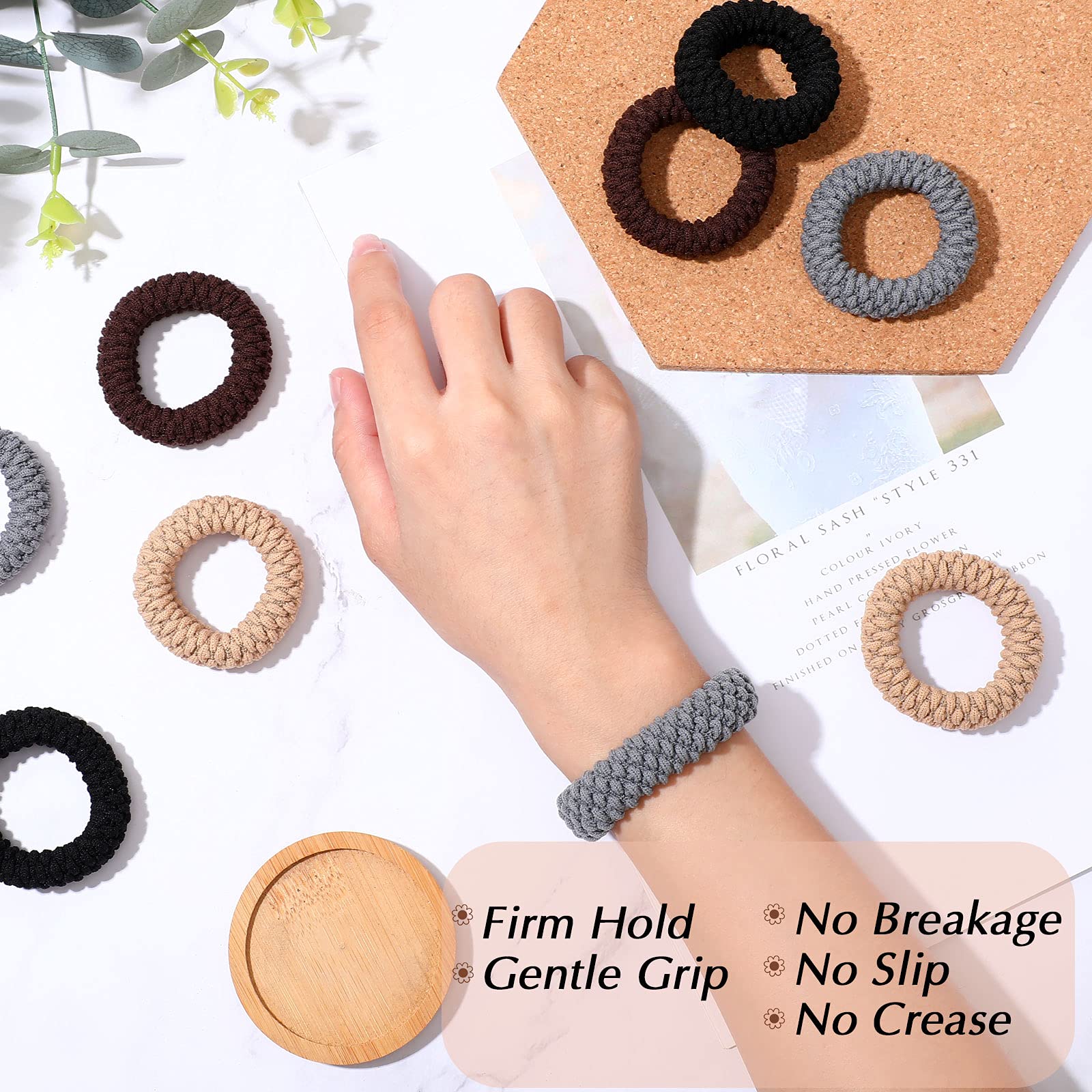 16 Pieces Thick Cotton Hair Ties Seamless Cotton Hair Bands No Crease No Break No Slip Hair Bands Seamless Hair Elastics Ties Thick Stretchy Ponytail Holders for Women Girls (Dark Color)