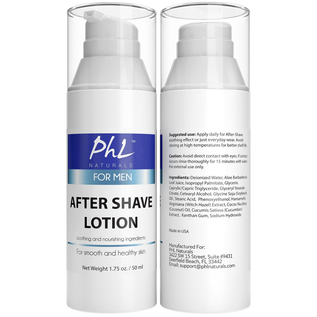 PhL Naturals Unscented Natural After Shave Lotion for Men - Soothes Irritation from Shaving, Moisturizes and Repairs Skin, Prevents Razor Burn, Leaves Skin Feeling Smooth and Soft 1.75 oz