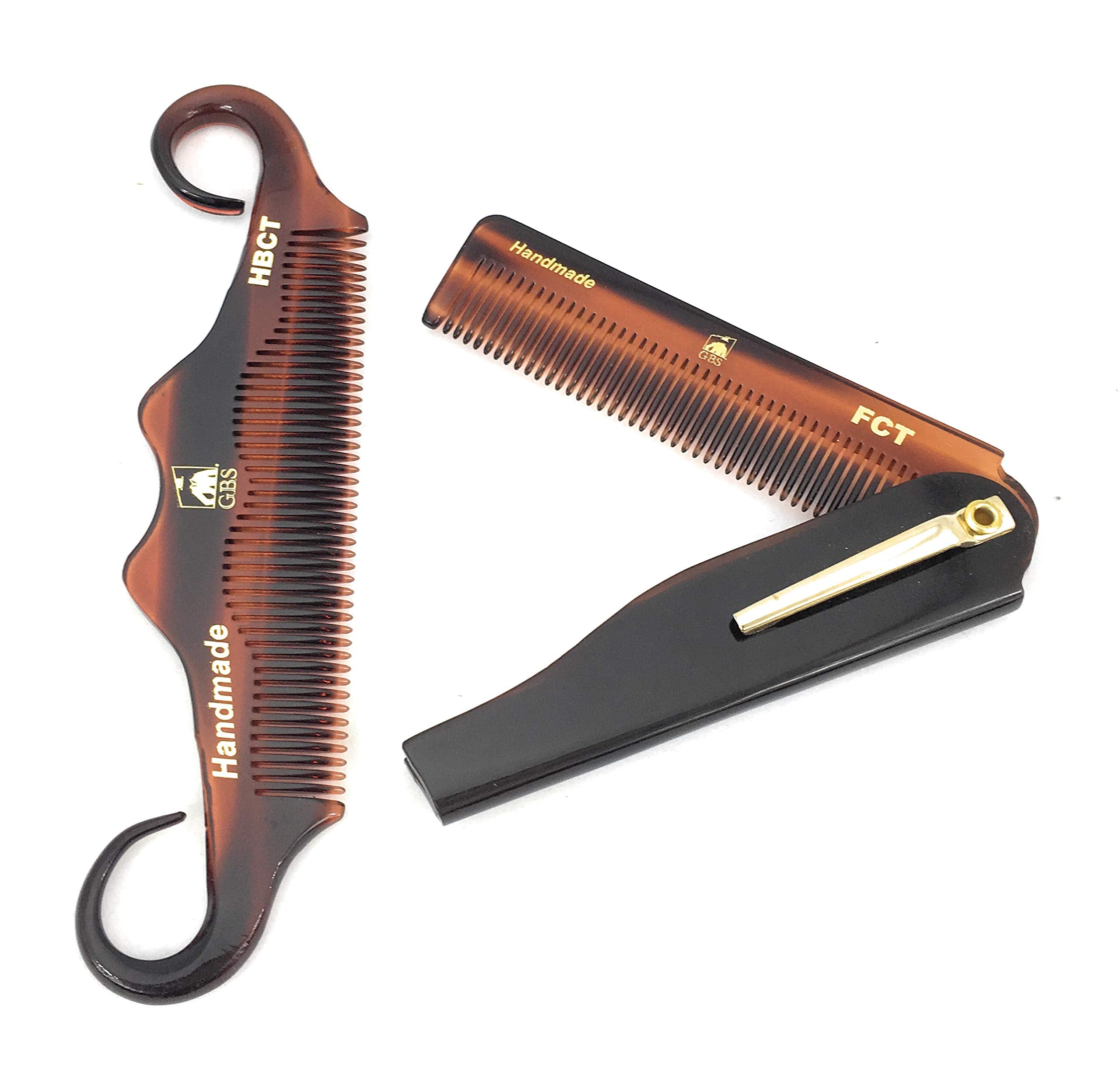 2 Pack Men's Combs - Handle Bar Comb for Mustache & Folding Hair Comb