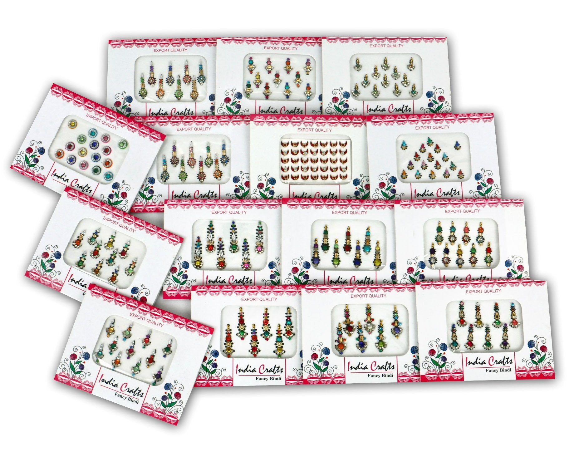 12 Packs : India Crafts 12 Packs- 120 Multicolored long Bindis Forehead Tika Face Jewels