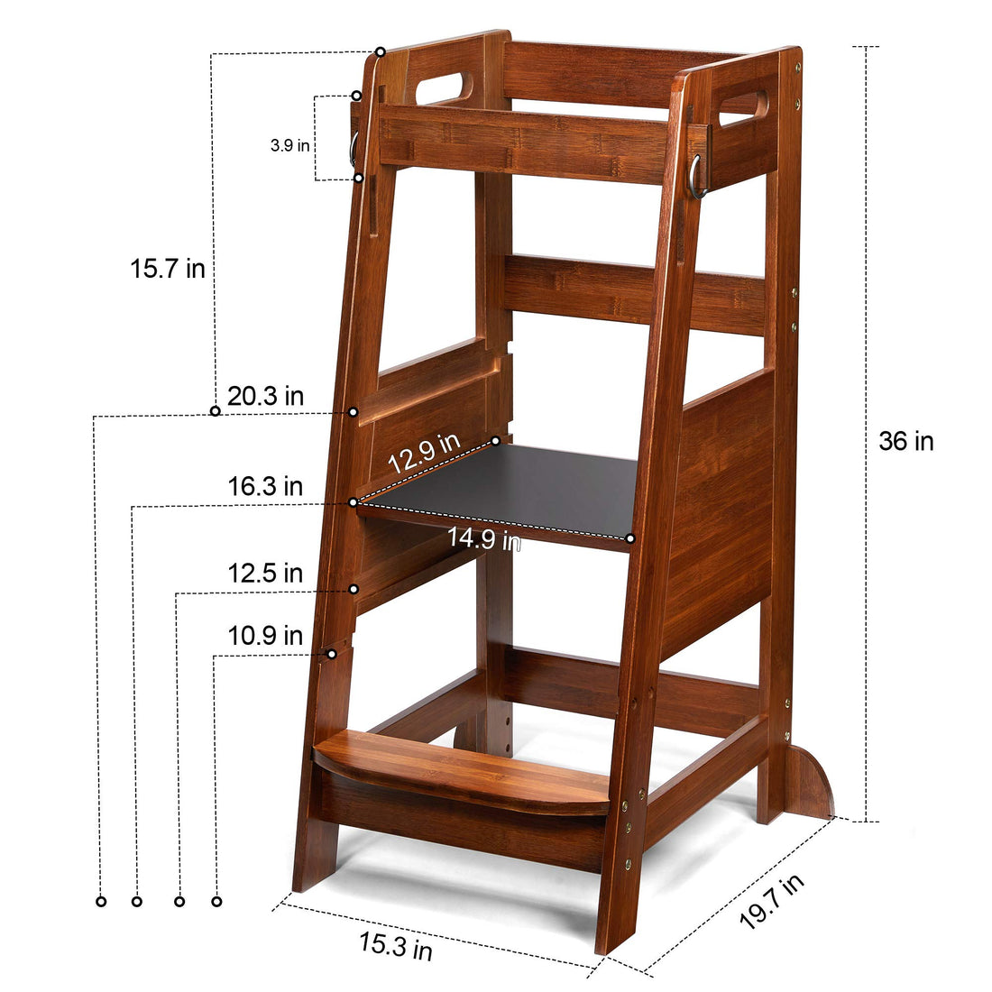TOETOL Bamboo Toddler Kitchen Step Stool Helper Standing Tower Height Adjustable with Anti-Slip Protection