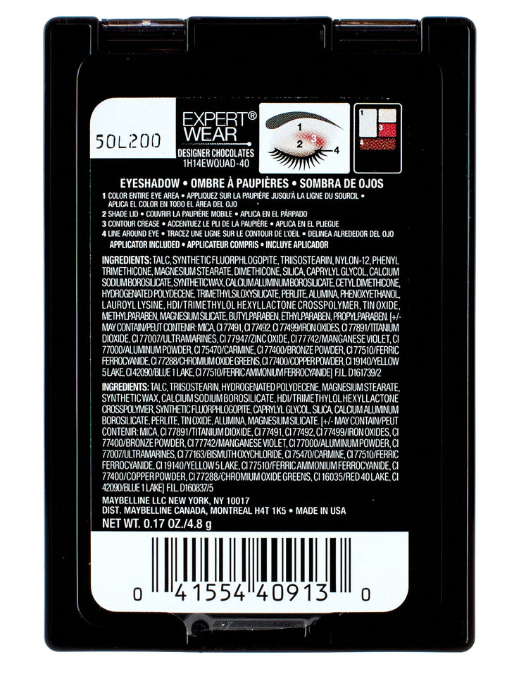 Maybelline Expert Wear Eyeshadow Quads, Designer Chocolates, 0.17 oz.