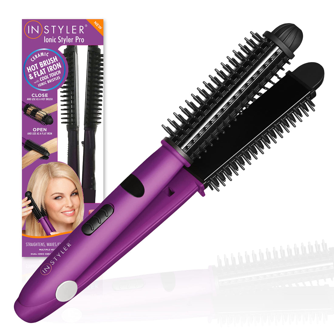 InStyler Ionic Styler Pro Ionic Hot Brush and Ceramic Flat Iron, Purple