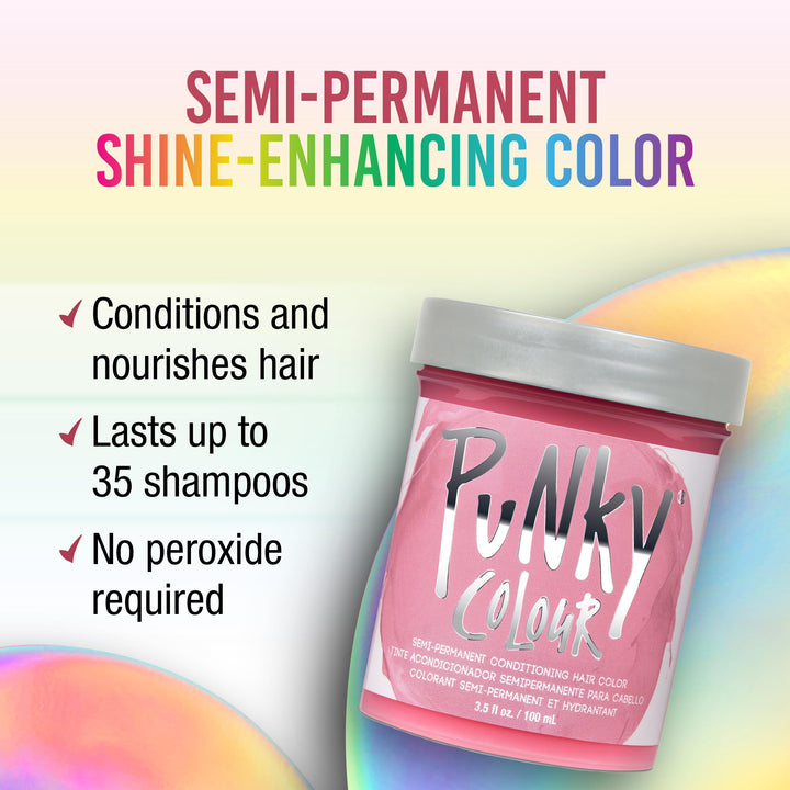 Punky Cotton Candy Semi Permanent Conditioning Hair Color, Vegan, PPD and Paraben Free, lasts up to 25 washes, 3.5oz