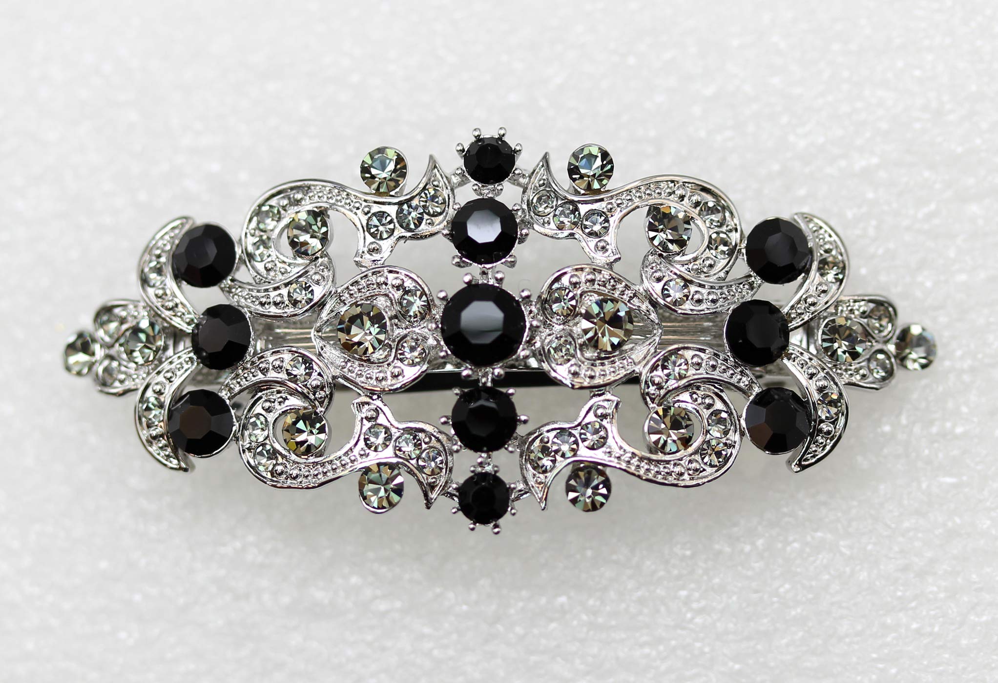 Faship Gorgeous Black Rhinestone Crystal Floral Barrette - Black