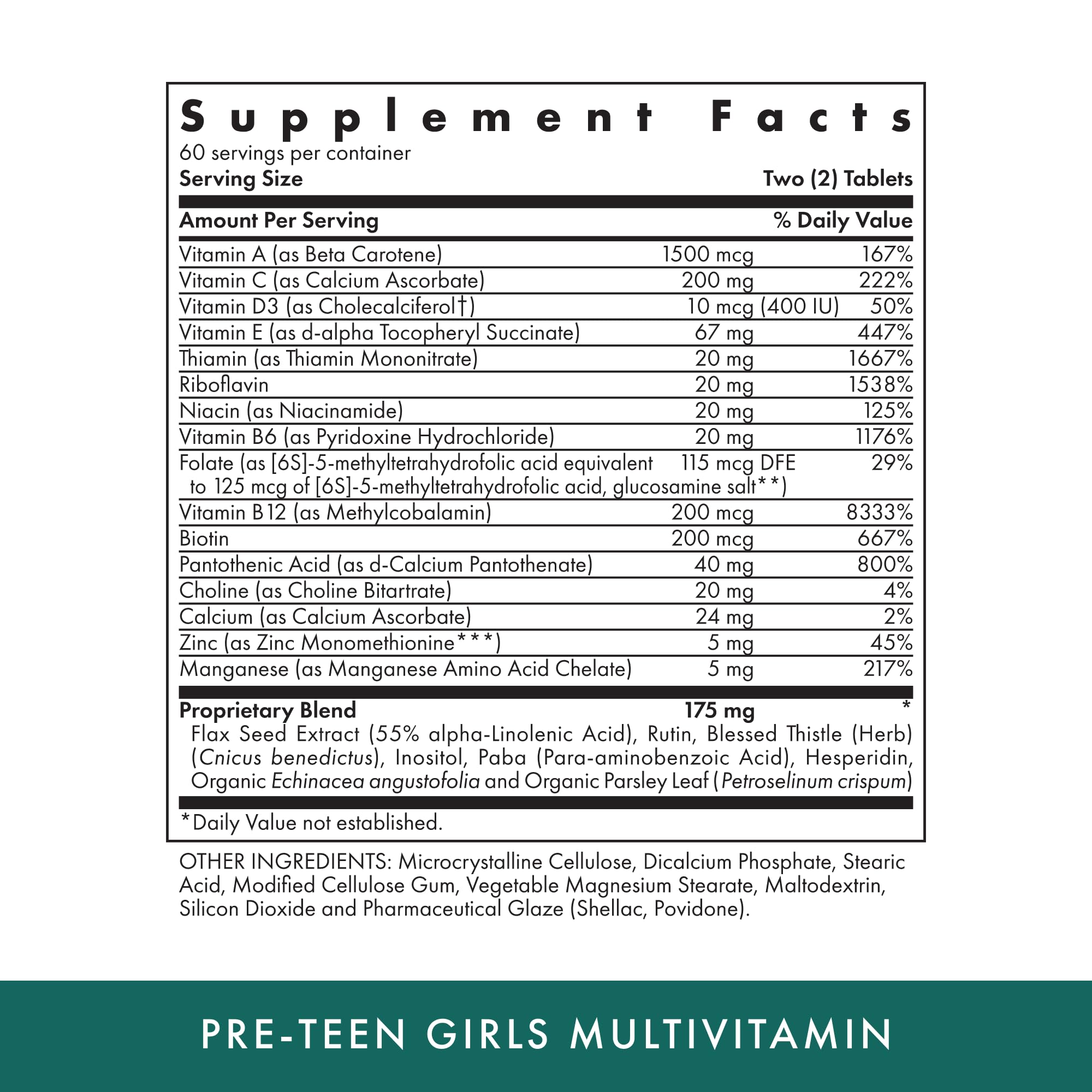 MICHAEL'S Health Naturopathic Programs Pre-Teen Girls - 120 Vegetarian Tablets - Daily Multivitamin for Healthy Growth & Development - Kosher - 60 Servings