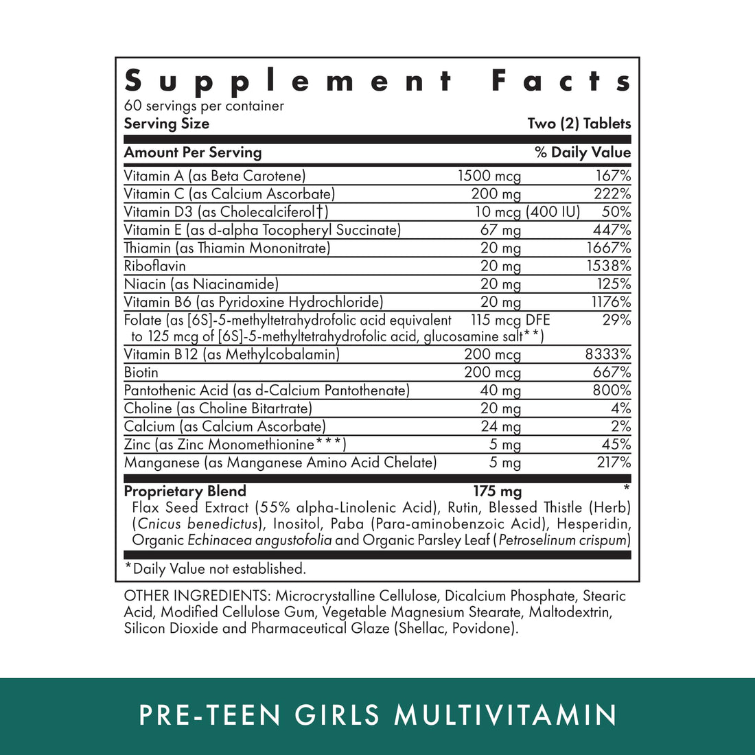 MICHAEL'S Health Naturopathic Programs Pre-Teen Girls - 120 Vegetarian Tablets - Daily Multivitamin for Healthy Growth & Development - Kosher - 60 Servings