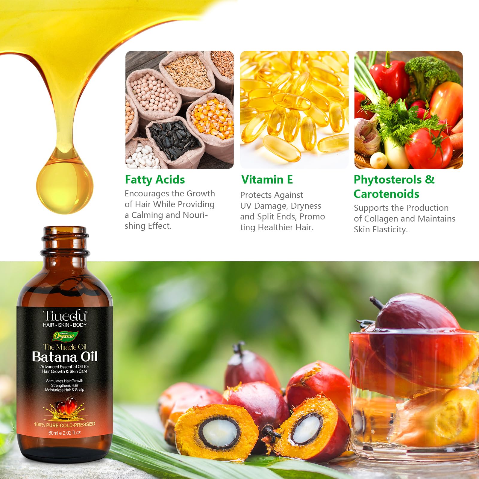 Batana Oil for Hair Growth, Eyelashes & Eyebrows,100% Pure & Natural Organic Batana Oil for Hair Loss, Repair, Moisturizing Massage Oil for Aromatherapy,Carrier Oil, Hair Oil, Body Oil