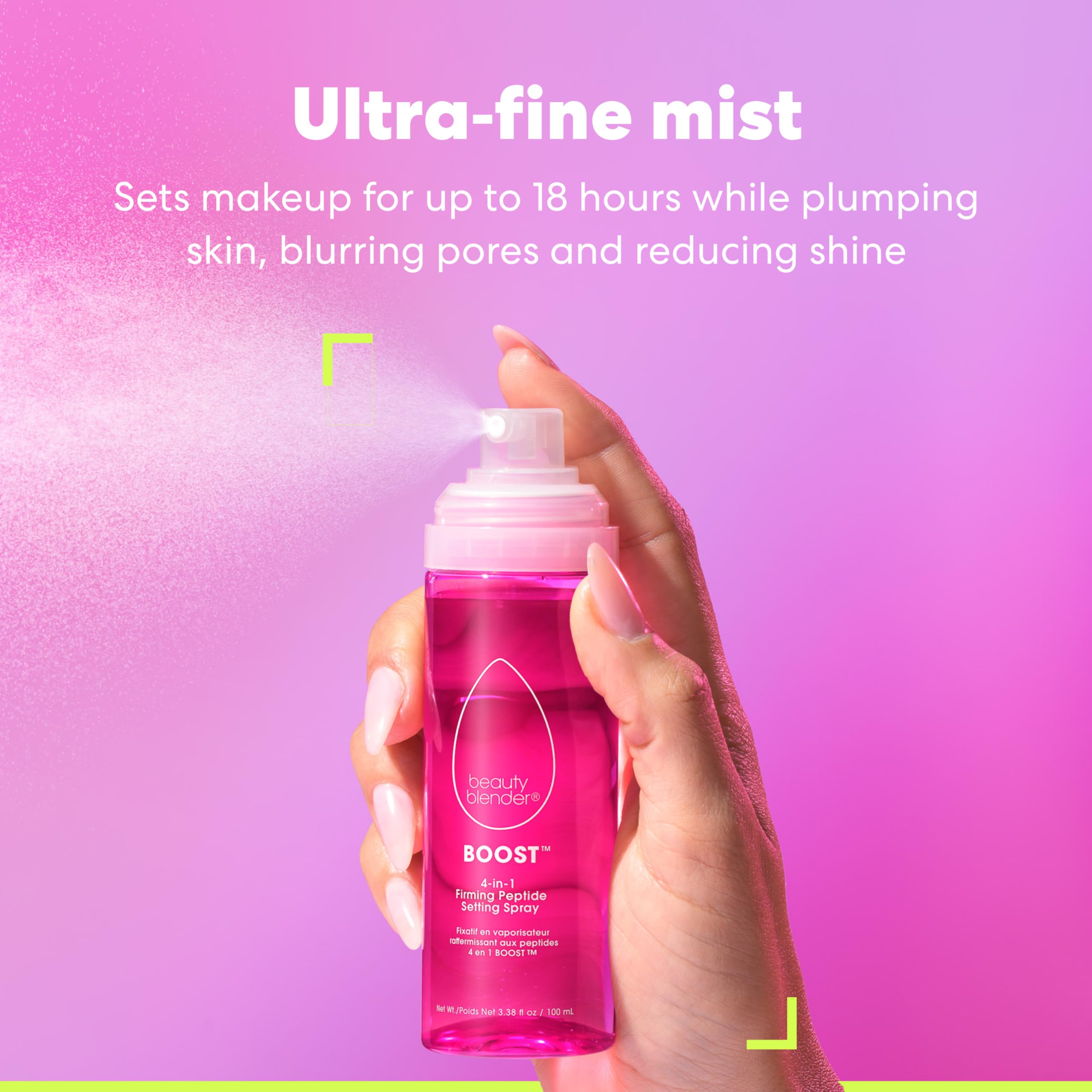 beautyblender Boost 4-in-1 Firming Peptide Setting Spray, Set Makeup Up to 18 hours, Plump & Hydrate Skin, While Blur Pores and Reduce Shine