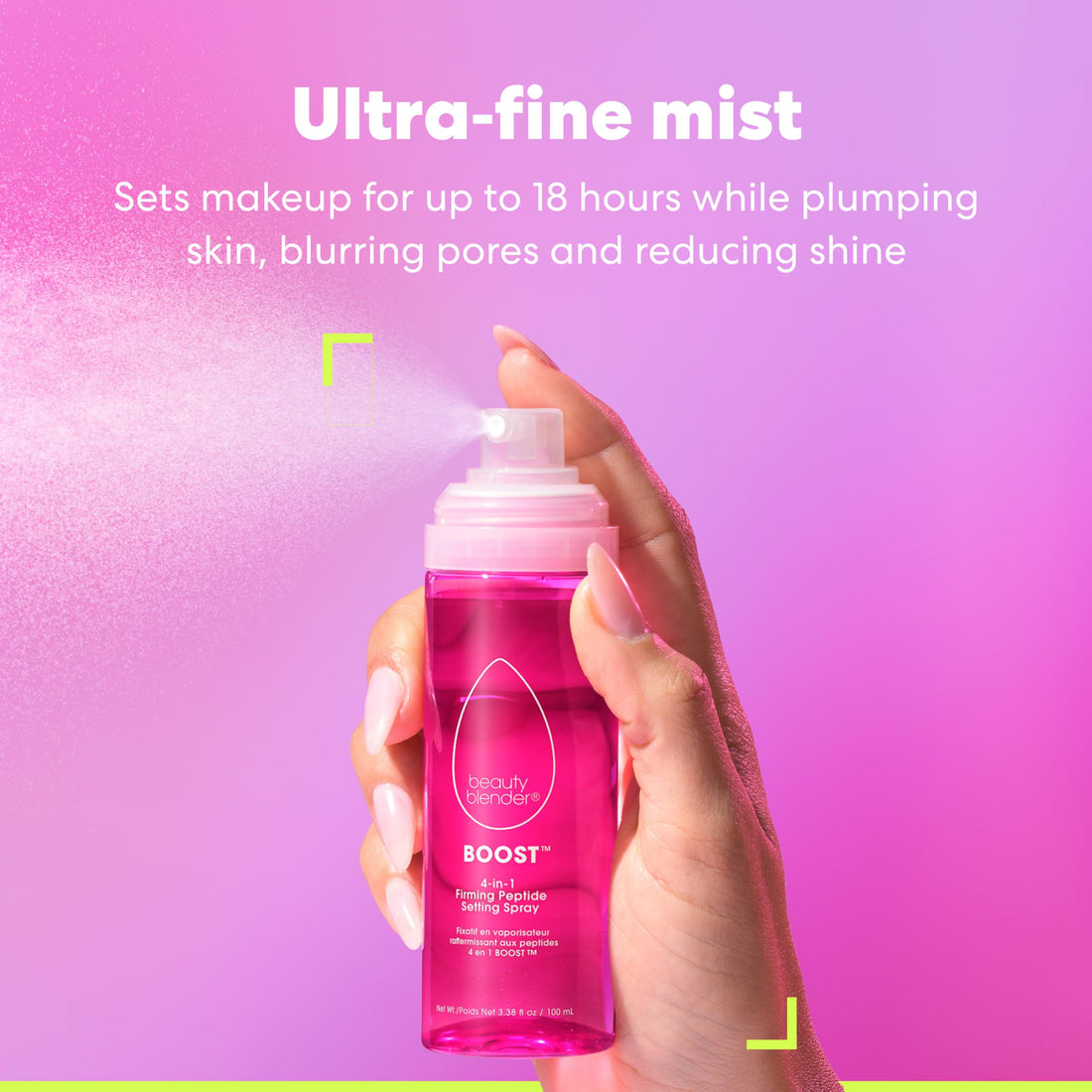 beautyblender Boost 4-in-1 Firming Peptide Setting Spray, Set Makeup Up to 18 hours, Plump & Hydrate Skin, While Blur Pores and Reduce Shine