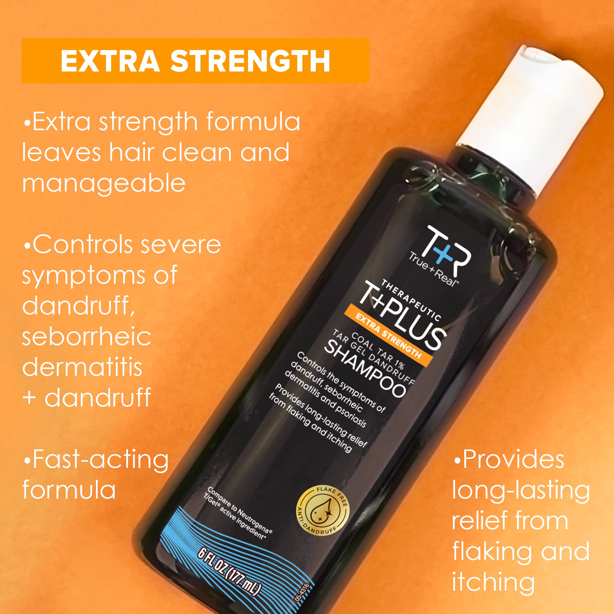True+Real Coal Tar Therapeutic Plus Tar Gel Anti-Dandruff Shampoo Extra Strength 1% Coal Tar, 6 Fluid Ounce 2 Pack