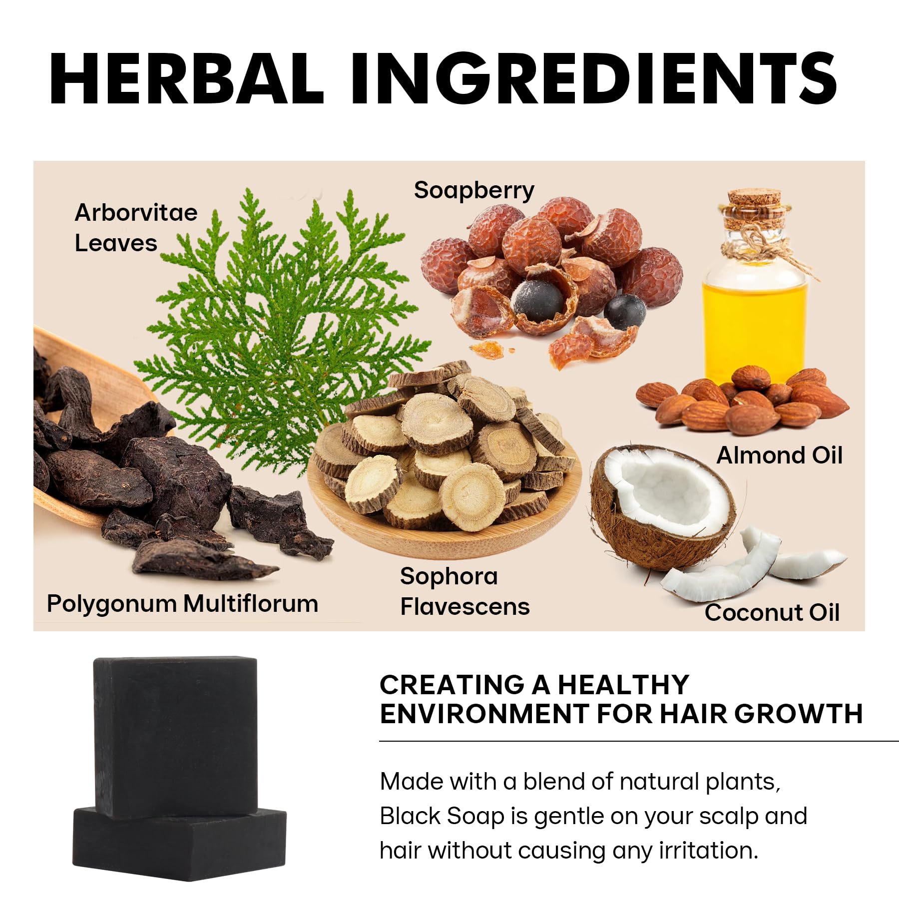 VAEYAE 2 Pcs Herbal Black Soap for Gray Hair Reverse, Fo Ti Castor Oil for Hair Darkening & Thickening, Men & Women Hair Growth Grey Cover Shampoo Bar, Natural Polygonum Multiforum Reducing Hair Loss