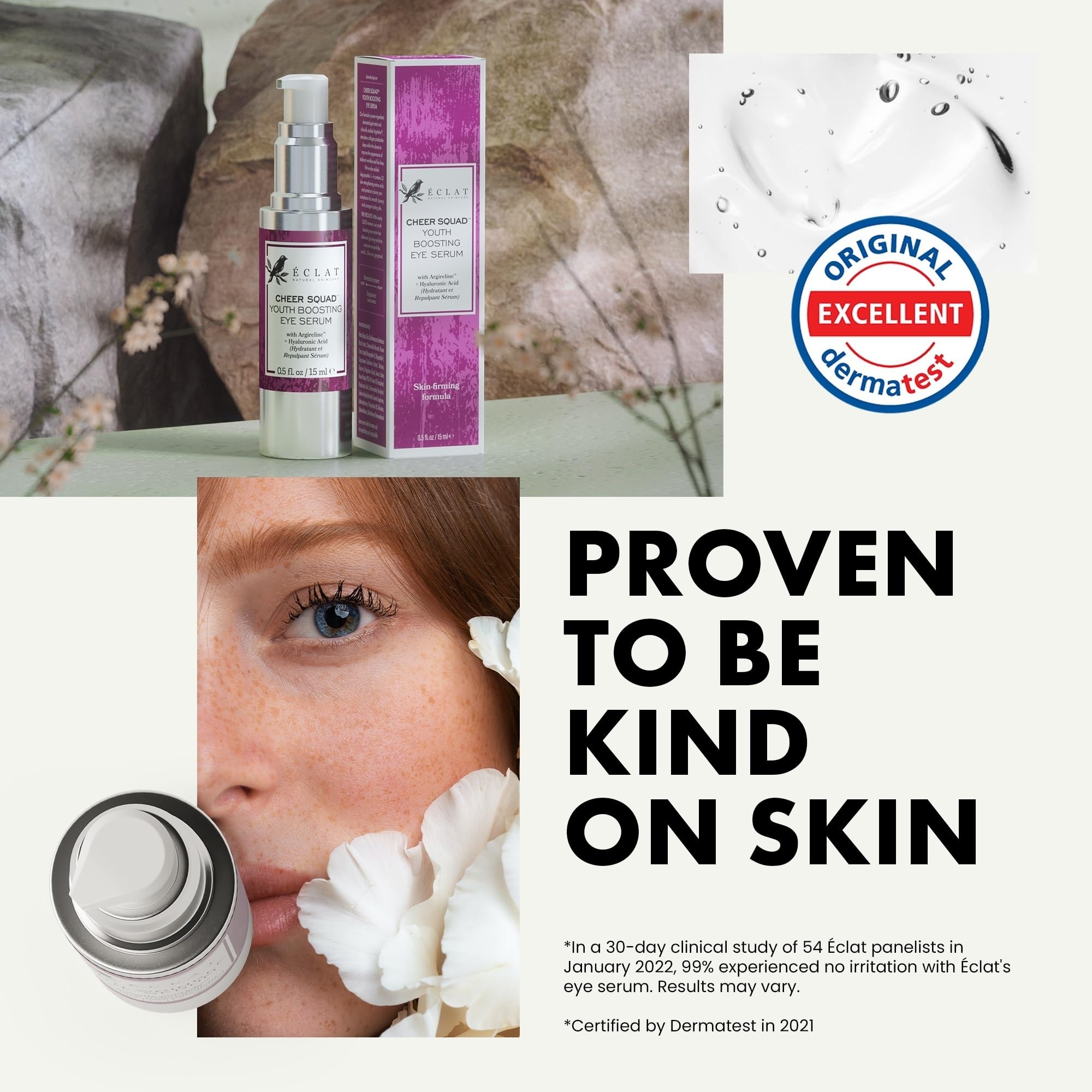 Eclat Skincare Eye Serum with Hyaluronic Acid - Hydrating Formula for Wrinkles, Fine Lines, Crow’s Feet & Eye Bags – Lightweight Serum for Dark Circles and Puffiness – Firming & Brightening 0.5 fl oz