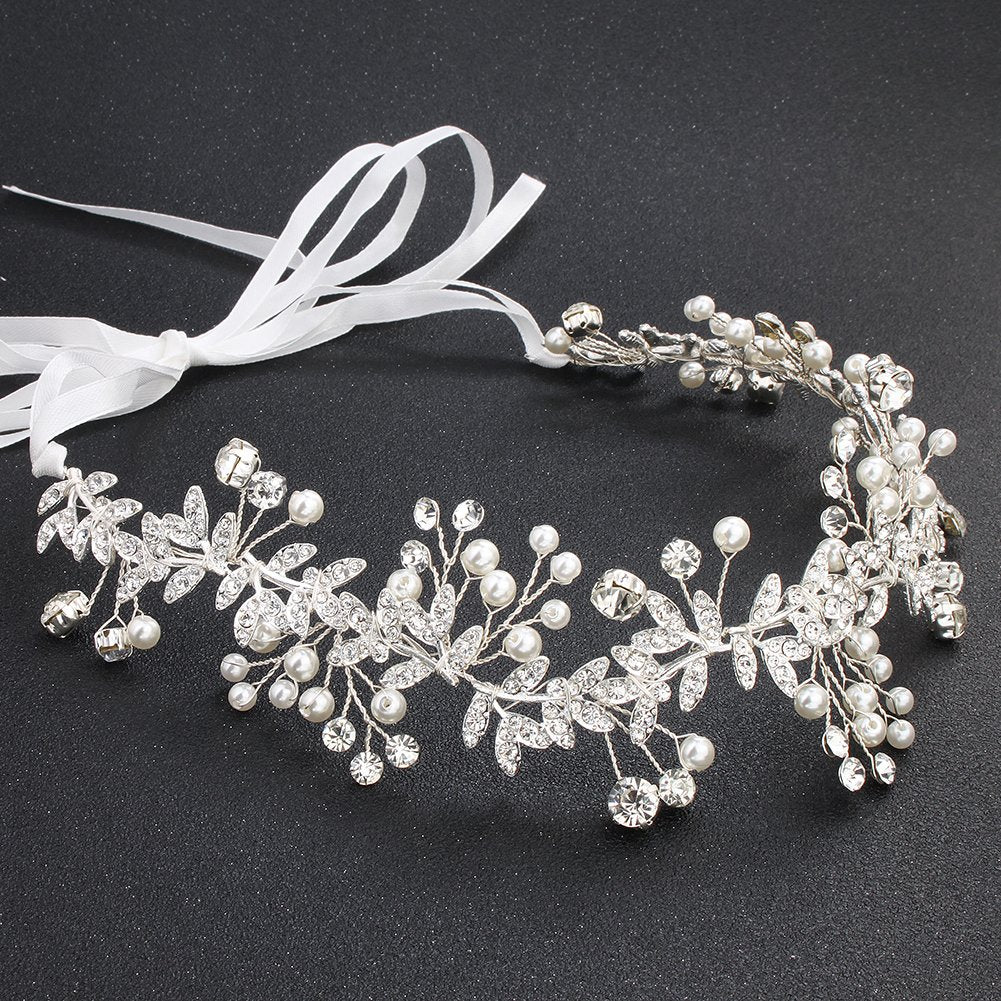 Hapibuy Wedding headpiece Crystal Forehead Band Bridal Hair Vine For Bride and Bridemaid Silver Color