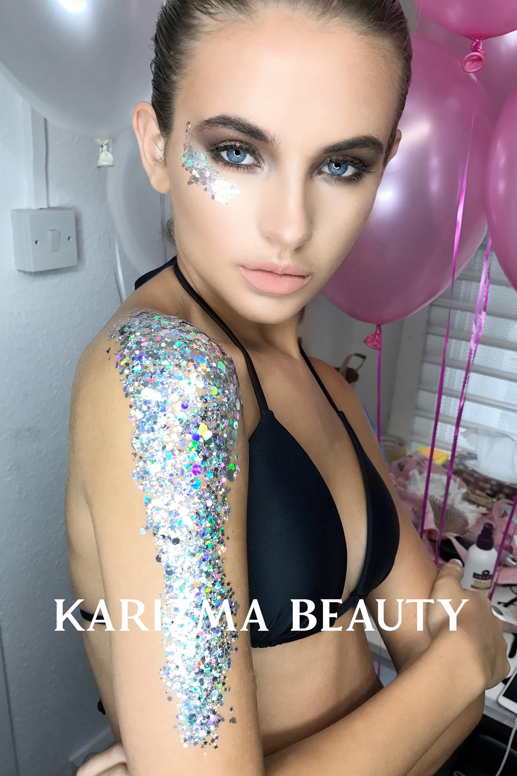 KARIZMA Holographic Silver Body Glitter. 10g Glitter for Chunky Face , Hair, Eye and Body for Women. Rave Glitter, Festival Accessories, Cosmetic Makeup. Loose Glitter Set