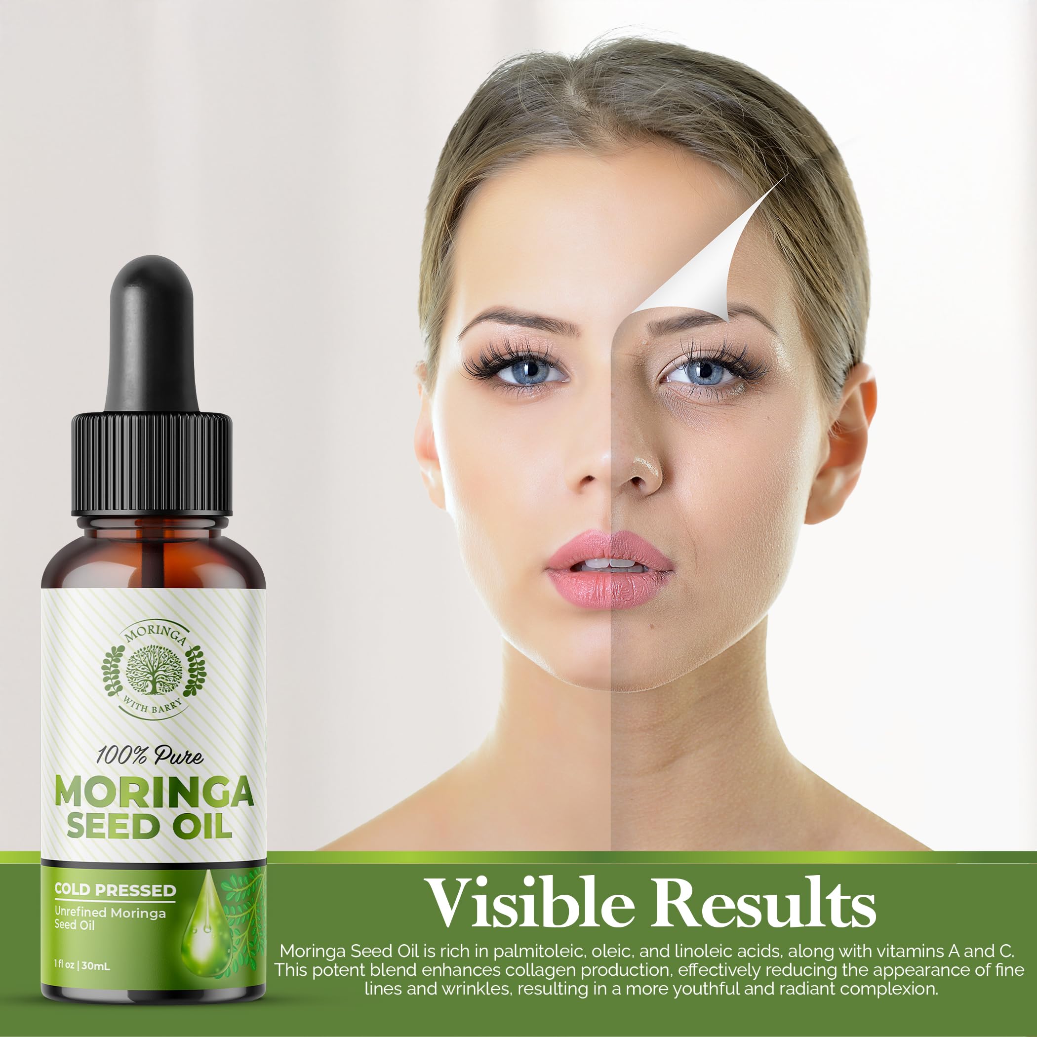 Moringa Seed Oil – 100% Pure, Cold-Pressed & Virgin, Unrefined Non-GMO Vegan Oil, Ultra-Hydrating Moisturizer for Dry Skin, Damaged Hair & Body, Anti-Aging, Ideal Carrier Oil