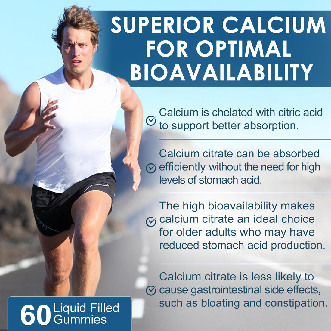 Calcium Citrate 1000mg Filled Gummies + Vitamin D3, Magnesium, Potassium, Zinc & B6 - Bones Strength, Muscle & Immune Support - Sugar Free Calcium Supplement for Women Men, Vegan Calcium Chews, 60Cts