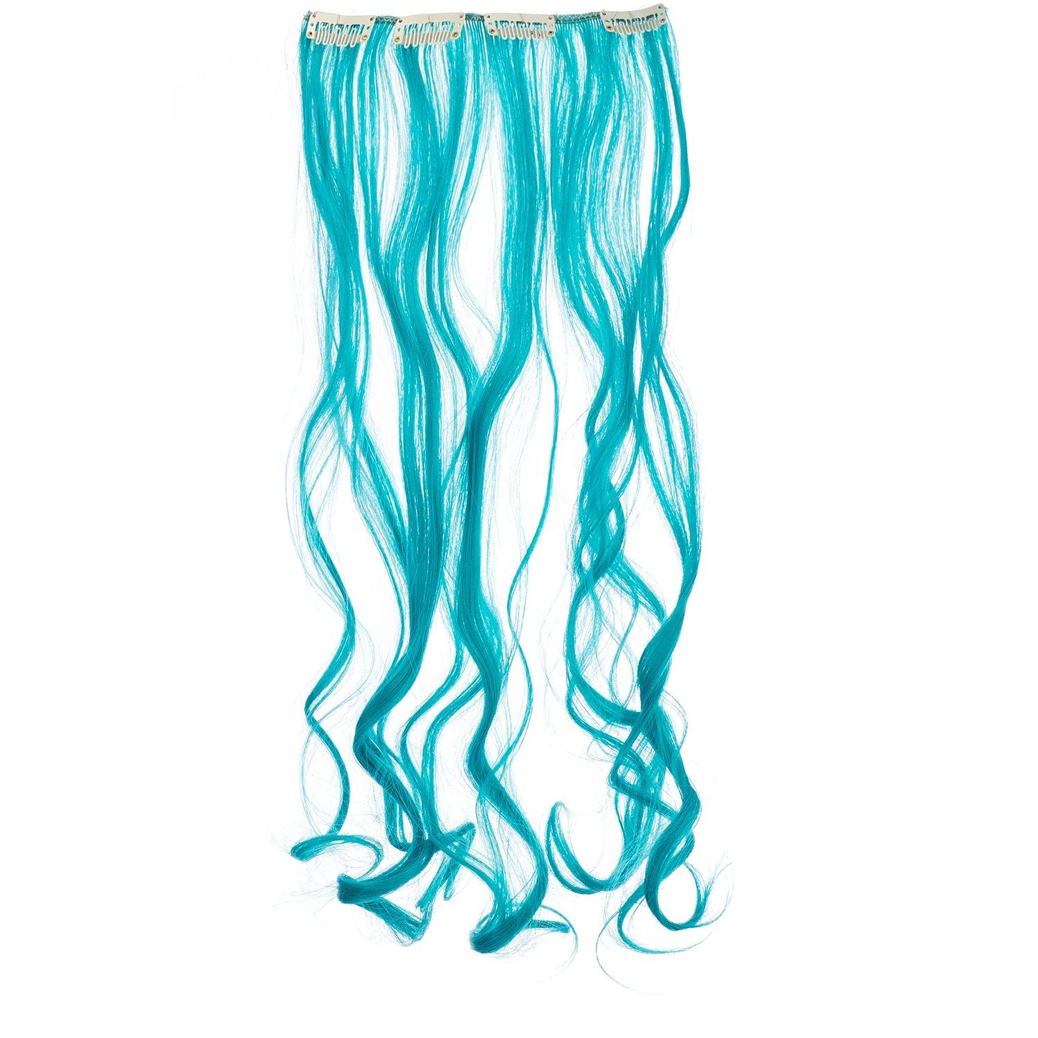 20-Inch Curly, Teal Blue : SWACC 7 Pcs Full Head Party Highlights Clip on in Hair Extensions Colored Hair Streak Synthetic Hairpieces (20-Inch Curly, Teal Blue)