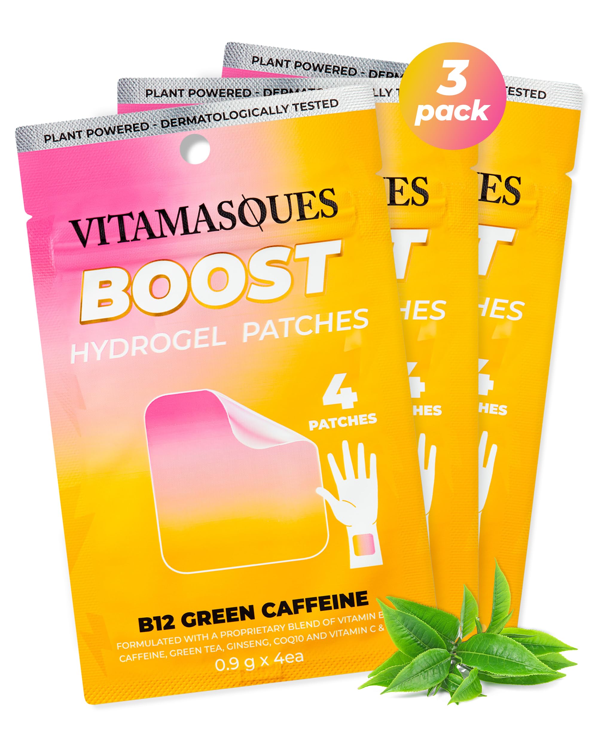 Vitamasques Energy Patches, Boostme Wellness Hydrogel Pads (3-Pack) - B12 Vitamin Patches for Women & Men, Energy and Focus for Adults - Cruelty-Free, Gluten-Free, & Filler-Free Caffeine Gel Pads