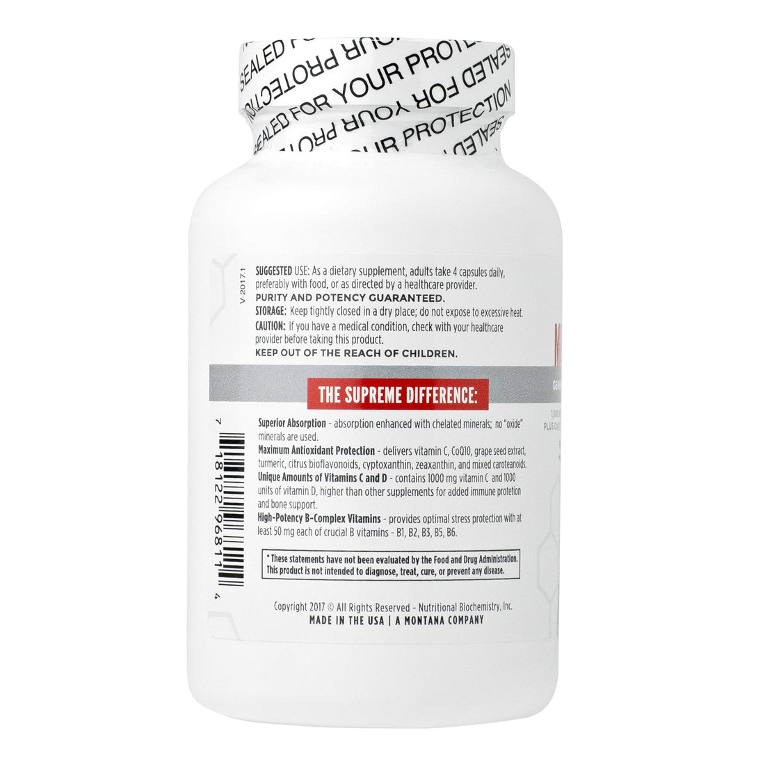 NBI Supreme Daily Multivitamin with Vitamin A, C, D, E, K, B6, and B12 | Multi Mineral Supplement for Men & Women | 120ct Veggie Capsules