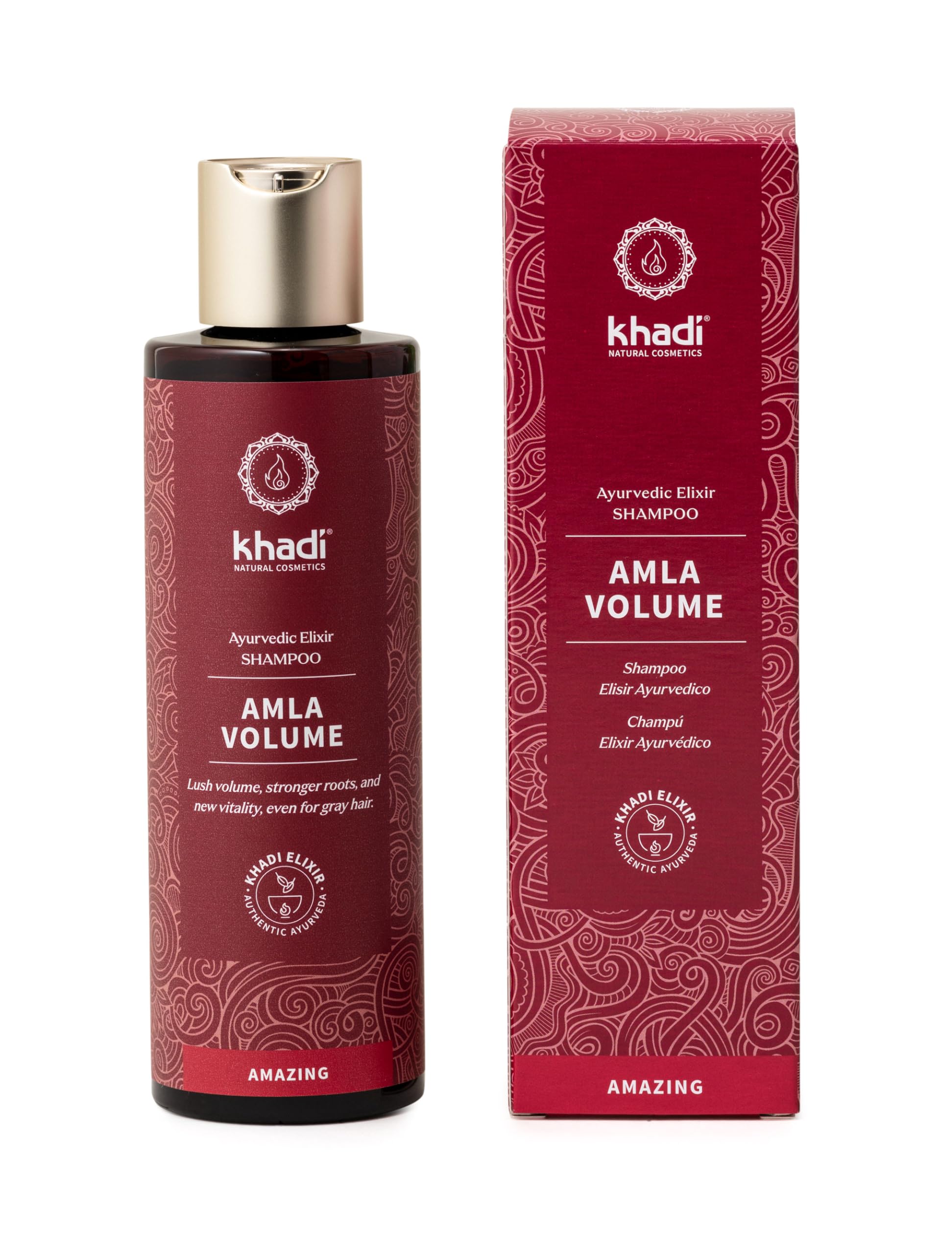 KHADI AMLA VOLUME Ayurvedic shampoo, 100% natural, silicone & sulfate-free, promotes hair growth, shine & volume, prevents hair loss & gray hair, conditioning vegan hair care organic beauty 6.7oz