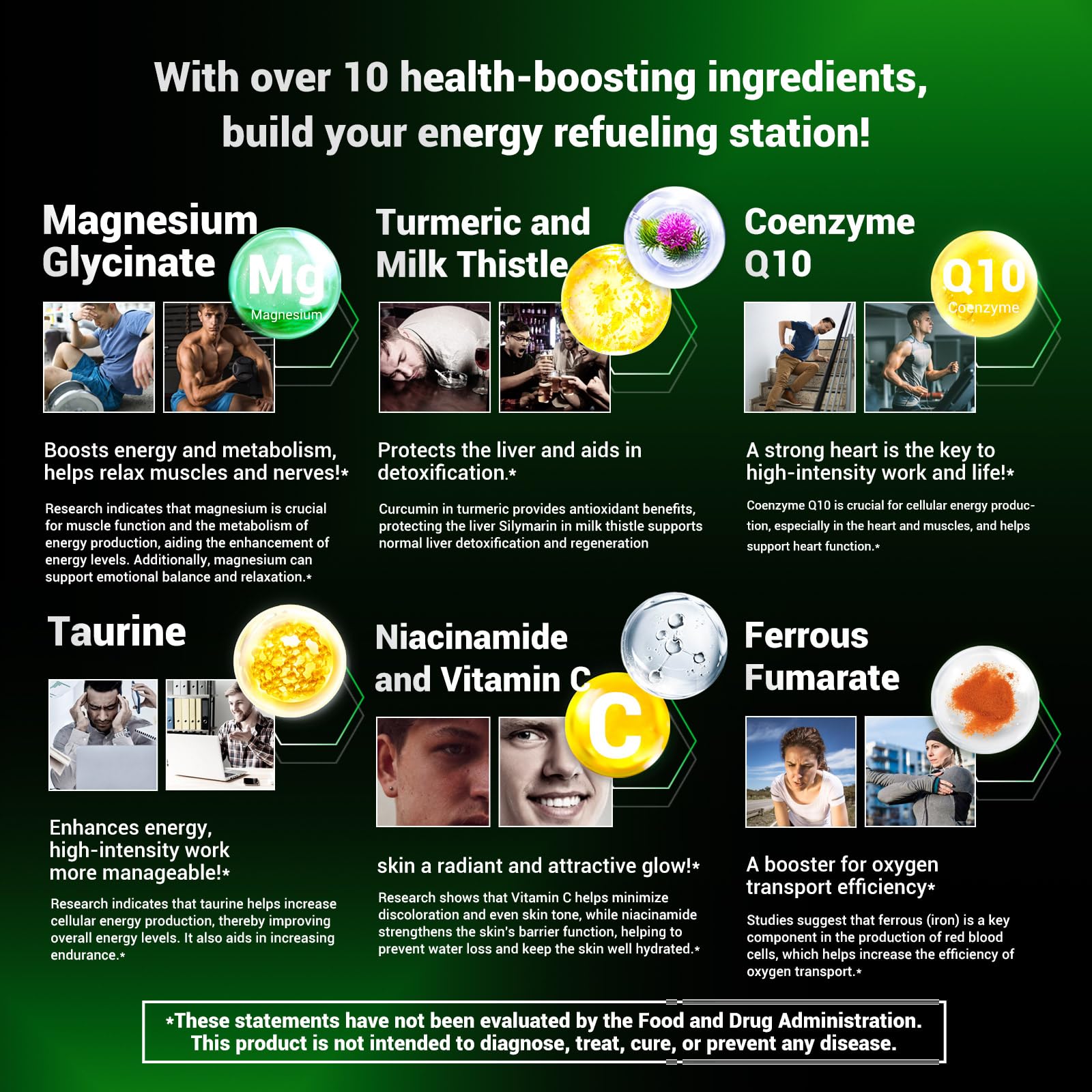 DrBioCare Energy Boost & Magnesium Glycinate, Contains Vitamin D3, Vitamin C, Turmeric Supplement, Ashwagandha Supplement, Milk Thistle, Calcium Supplement & Magnesium Supplement 120 Tablets