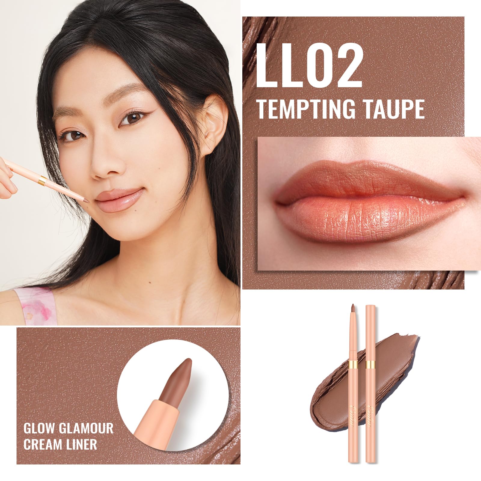 Oulac Waterproof Lipliner Pencil - Smooth and Creamy, Retractable Lip Makeup for Precision Application, Vegan & Cruelty-Free, LL02 Tempting Taupe