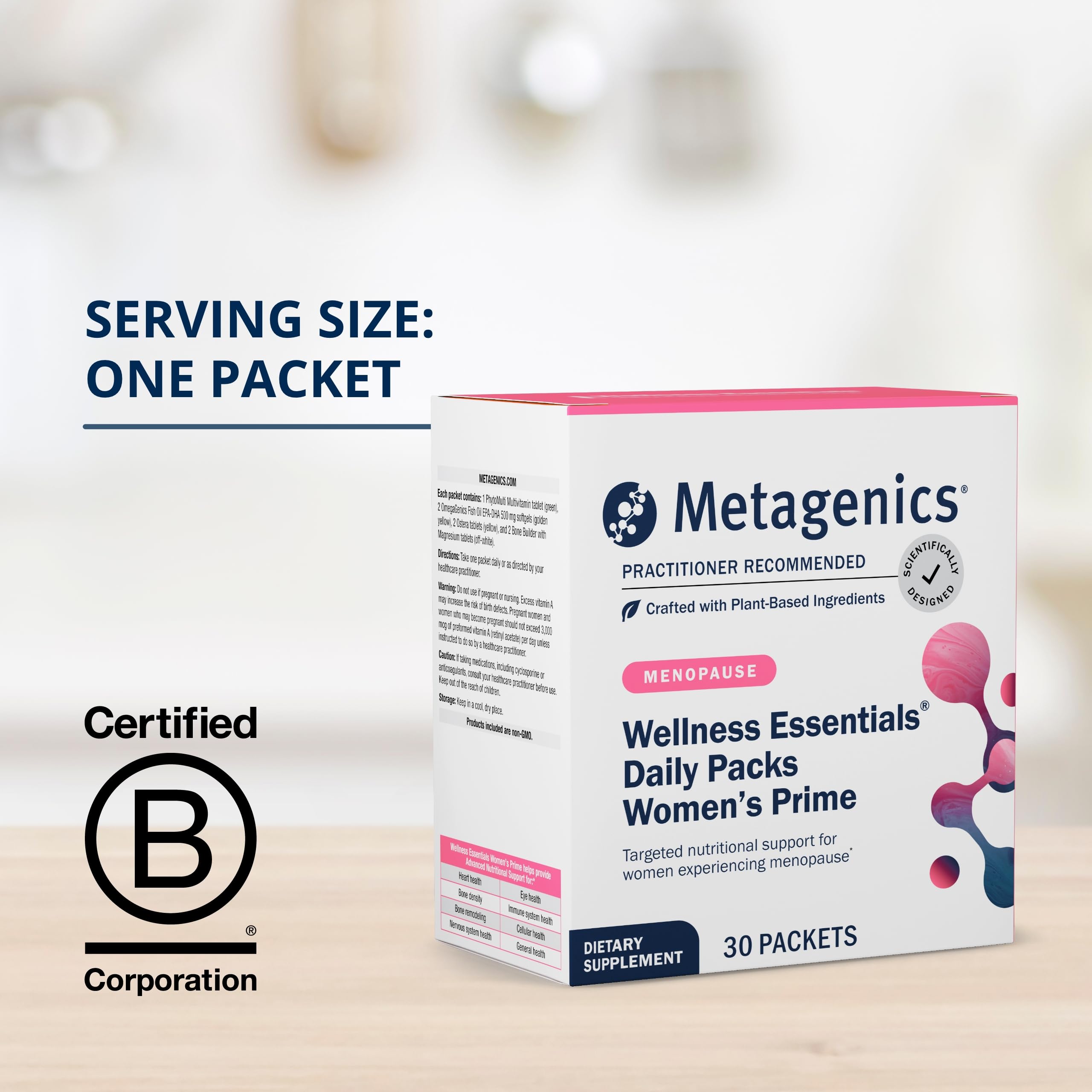 Metagenics Wellness Essentials Women's Prime - Menopause Support* - Daily Multivitamin Packets - Womens Multivitamins - Bone Density Support* - Omega-3 Fatty Acids - Non-GMO & Gluten Free - 30 Packets