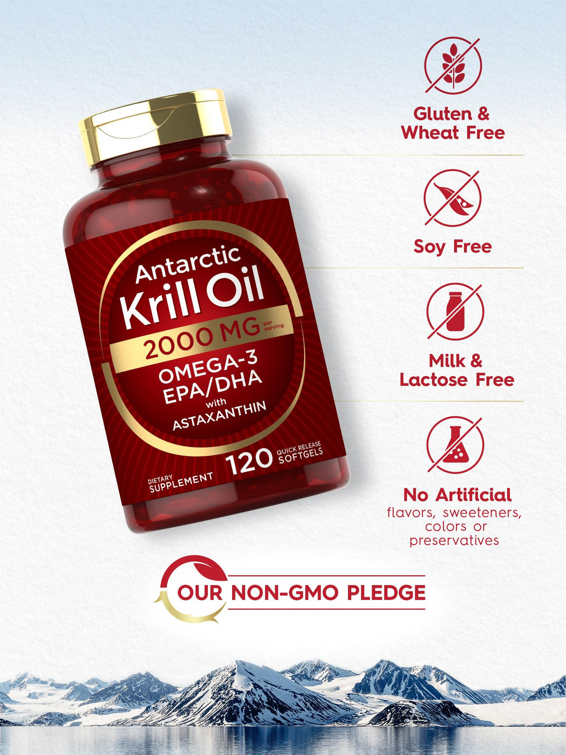 Carlyle Antarctic Krill Oil 2000 mg 120 Softgels | Omega-3 EPA, DHA, with Astaxanthin Supplement Sourced from Red Krill | Maximum Strength | Laboratory Tested