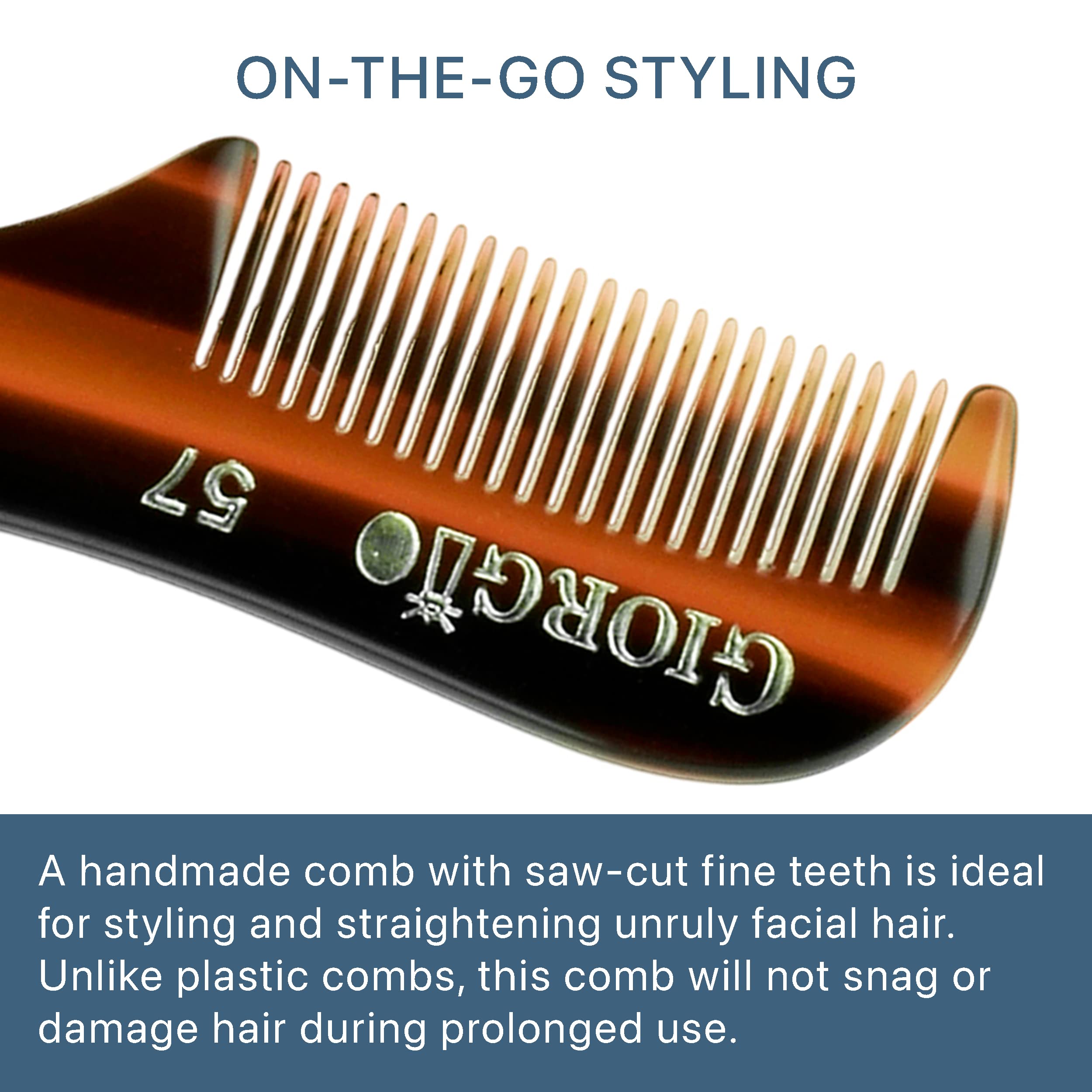 Giorgio G57 2.75 73mm X-Small Men's Fine Toothed Beard and Mustache Pocket Comb for Facial Hair Grooming. Hand-Made of Durable Cellulose Acetate, Saw-Cut & Polished (Giorgio G57)