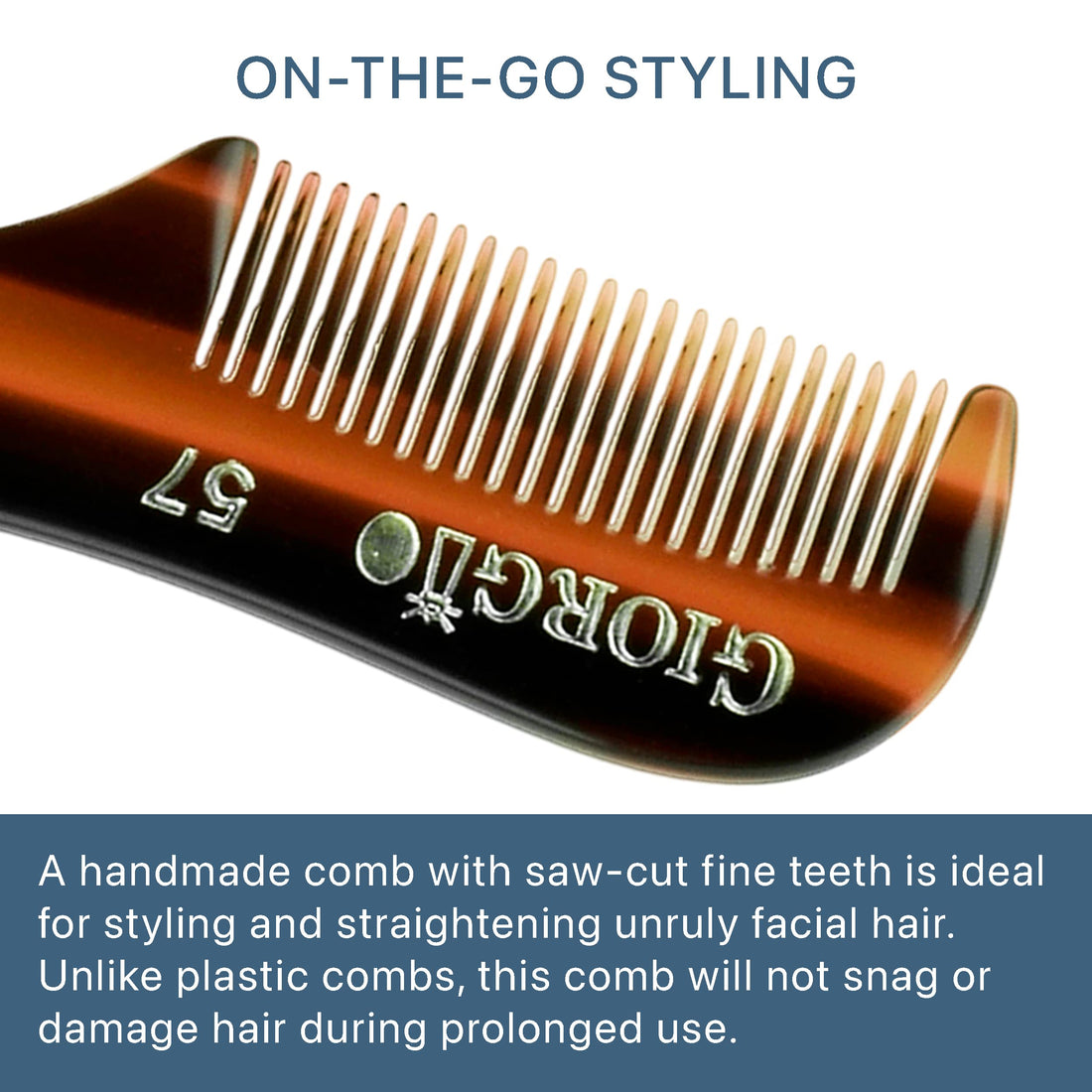 Giorgio G57 2.75 73mm X-Small Men's Fine Toothed Beard and Mustache Pocket Comb for Facial Hair Grooming. Hand-Made of Durable Cellulose Acetate, Saw-Cut & Polished (Giorgio G57)