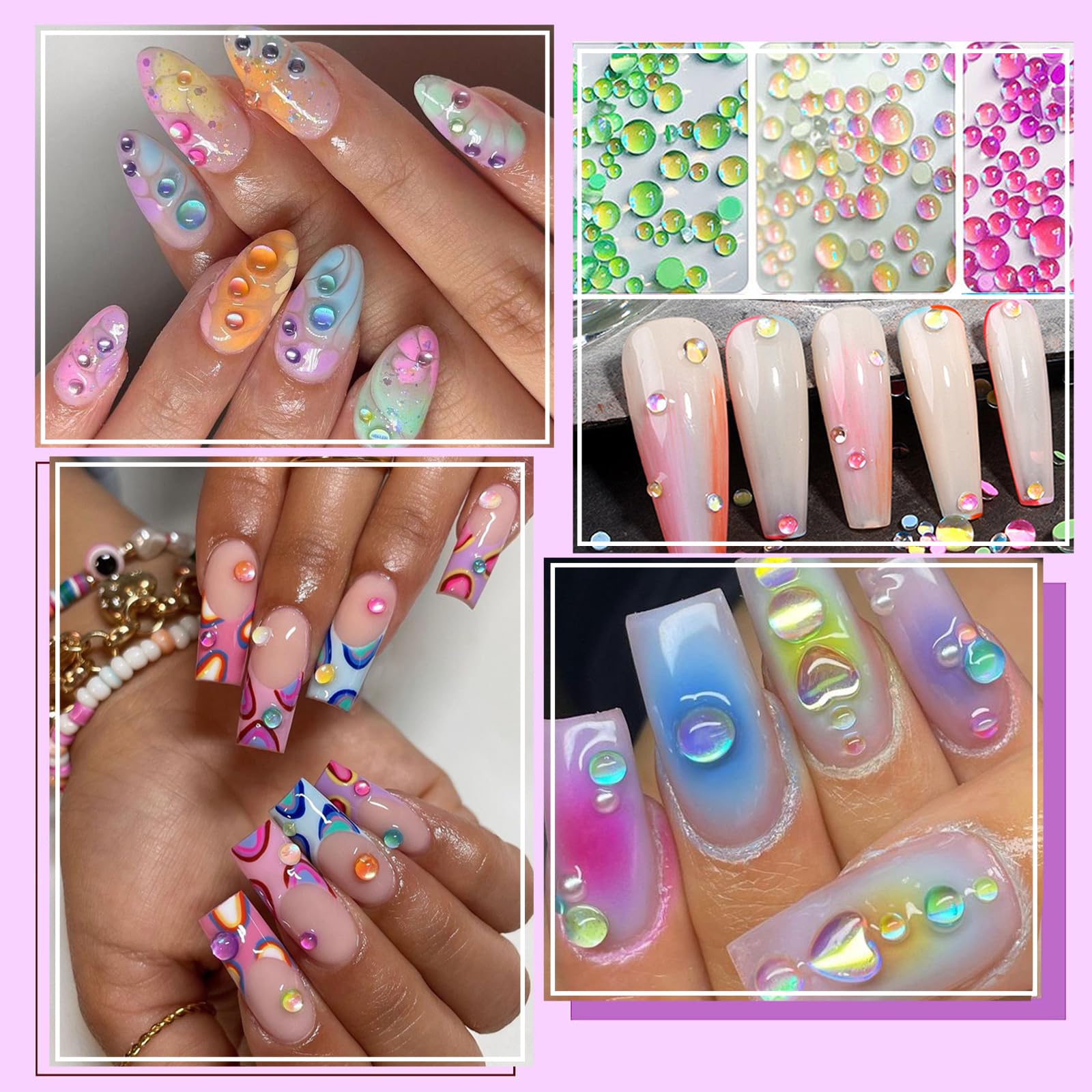 NAISKA 500Pcs Nail Rhinestones Set 3D Aurora Candy Colorful Rhinestones Beads Gems Stones Rhinestones Nail Art Decoration for Nail DIY Crafts